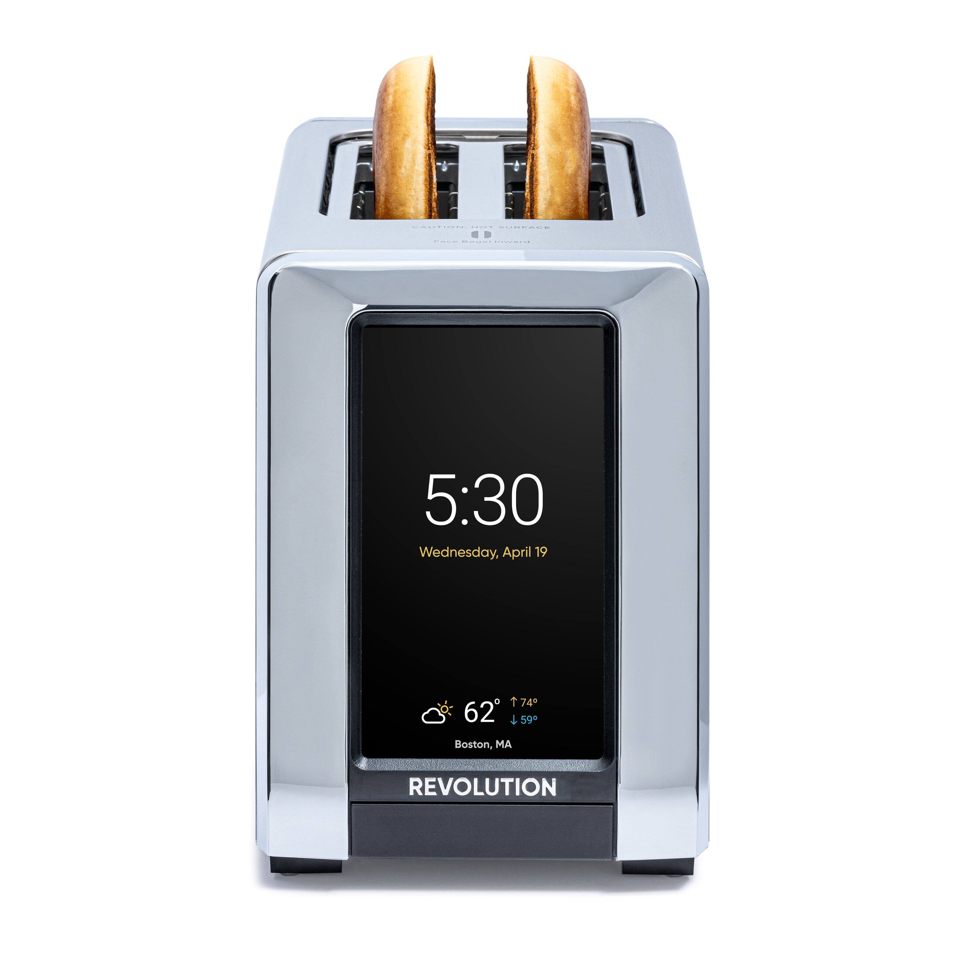 The text on the image reads: "5:30 Wednesday, April 19, 74°, 62°, 4:59, Boston, MA, REVOLUTION."