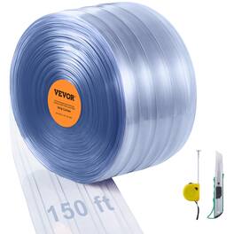 VEVOR - Strip Curtain, 150' Length, 8" Width, 0.08" Thickness, Clear Ribbed Plastic Door Strips,PVC Curtain Strip Door Bulk Roll - Light Blue