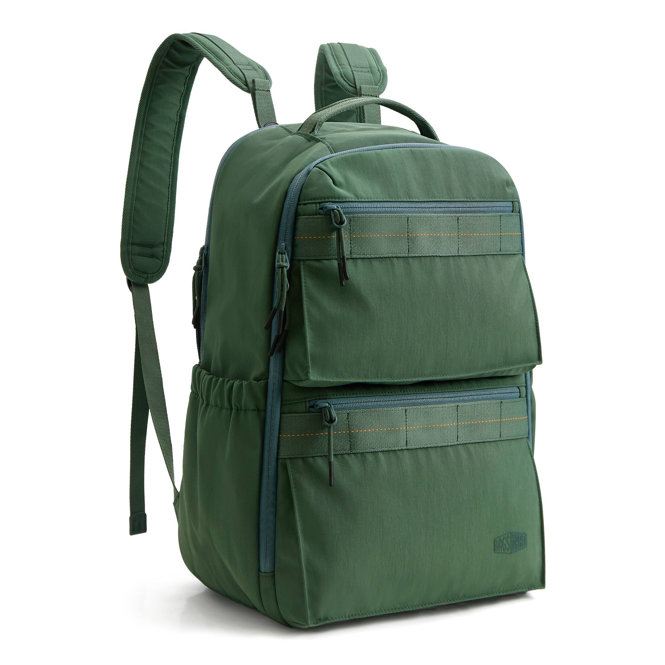 Angle. Bagsmart - Moss 22L Backpack, 180° Full-Opening Work & Commute Daypack with 15.6" Laptop Sleeve for Daily Use - Fern Green.