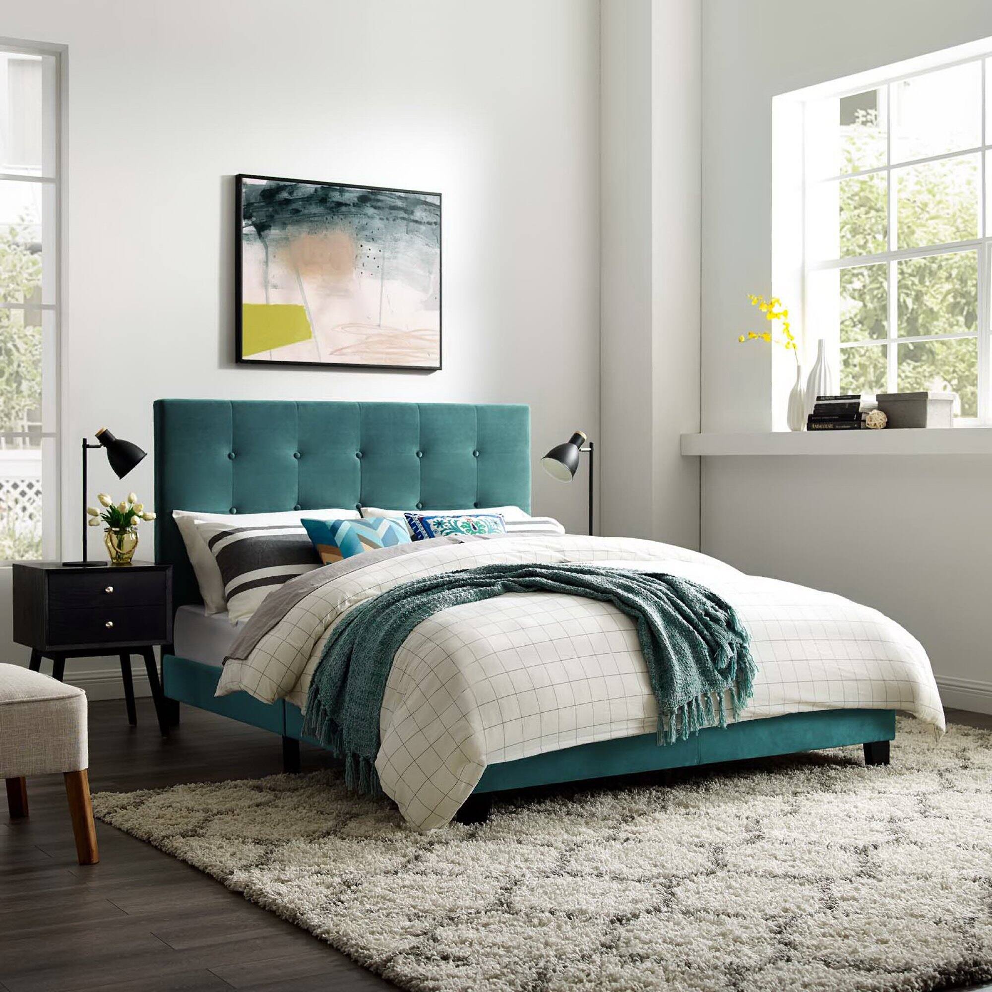 Alt View 2. Modway - Loryn Fabric Full Bed Frame with Round Splayed Legs - Brown.