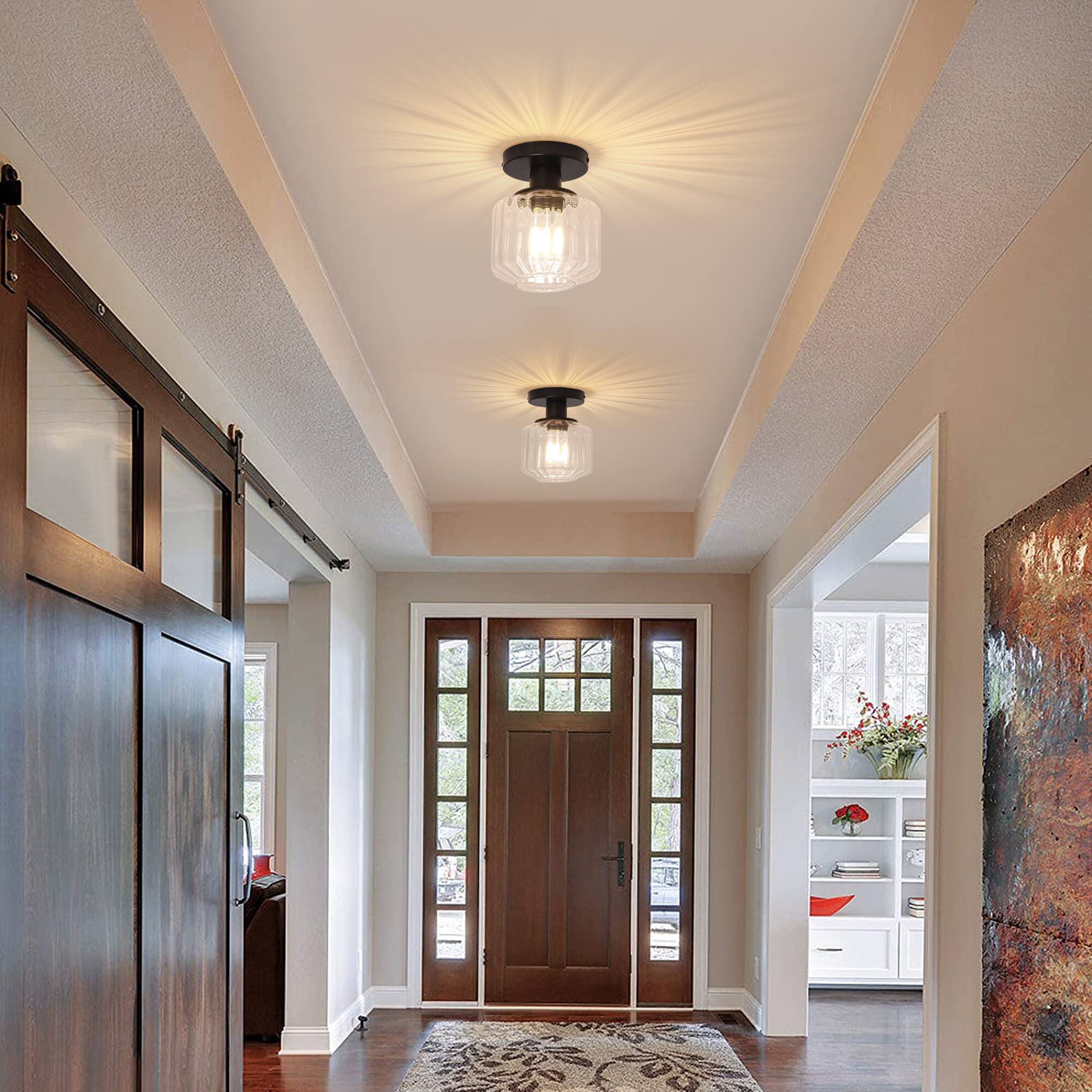 Left. Parrot Uncle - 6" Wide Modern Black Glass Semi Flush Mount Ceiling Light - Black.