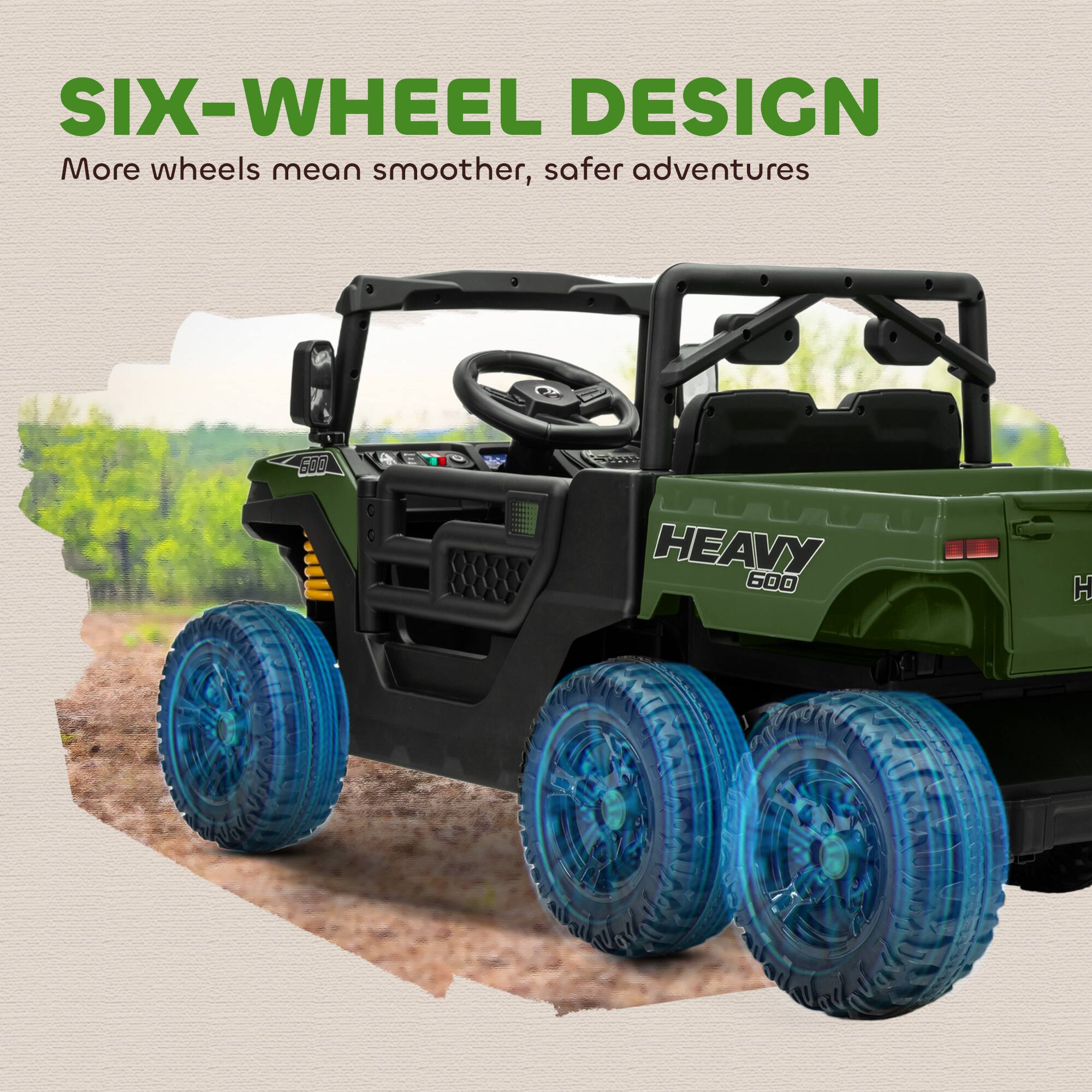 SIX-WHEEL DESIGN  
More wheels mean smoother, safer adventures  

HEAVY 600