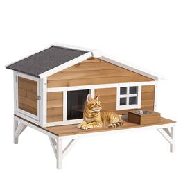 VEVOR - Insulated Cat House, All-Around Foam Insulation Elevated Cat Shelter, Wooden Shelter,for Cats in Winter 43.5x33.5x31in