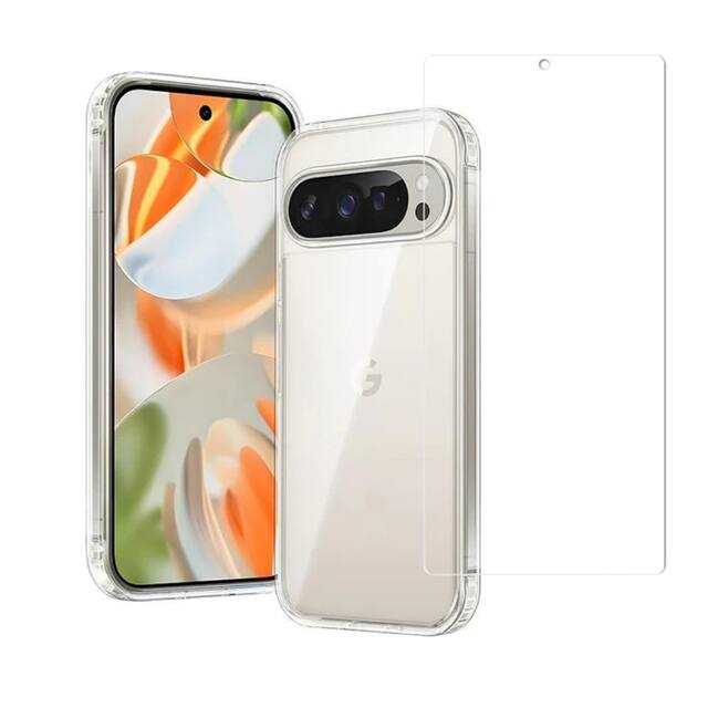 Front. Entronix - Entronix Protective Bundle for Google Pixel 9 Pro XL - Clear Case with Screen Protector - Clear.