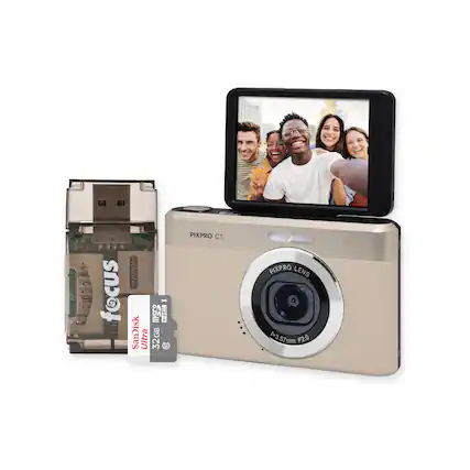 Sure, here is the corrected and grouped text from the image:
- **Focus**
- **SanDisk Ultra 32GB**
- **PIXPRO C1**
- **PIXPRO LENS**
- **f=3.57mm F2.0**
- **57mm**