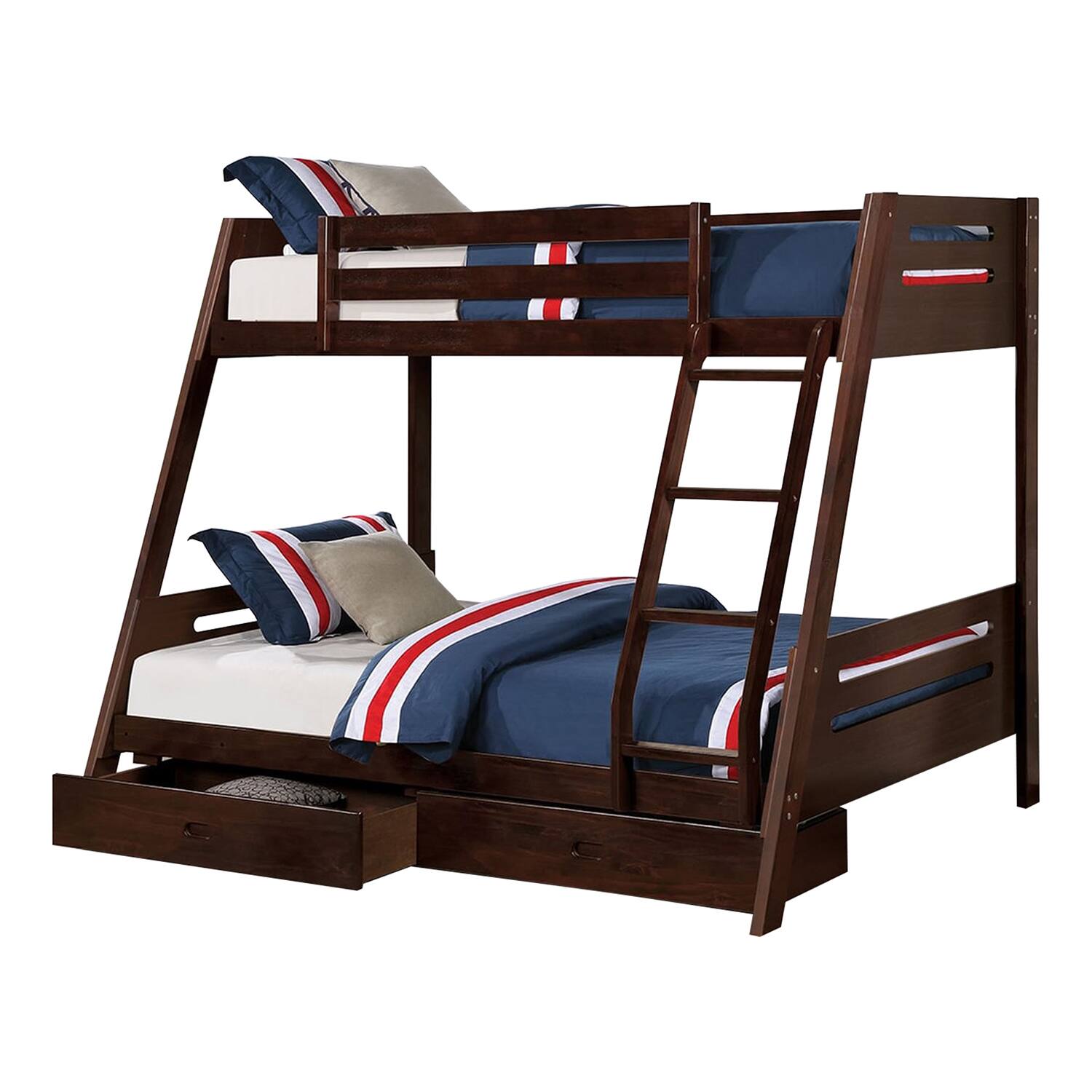 Vaczon - Twin/Full Bunk Bed for Kids & Teens, Solid Wood Frame with Storage Drawers, Built-In Ladder Full-Length Guardrails - Espresso price history on PriceWatchPro