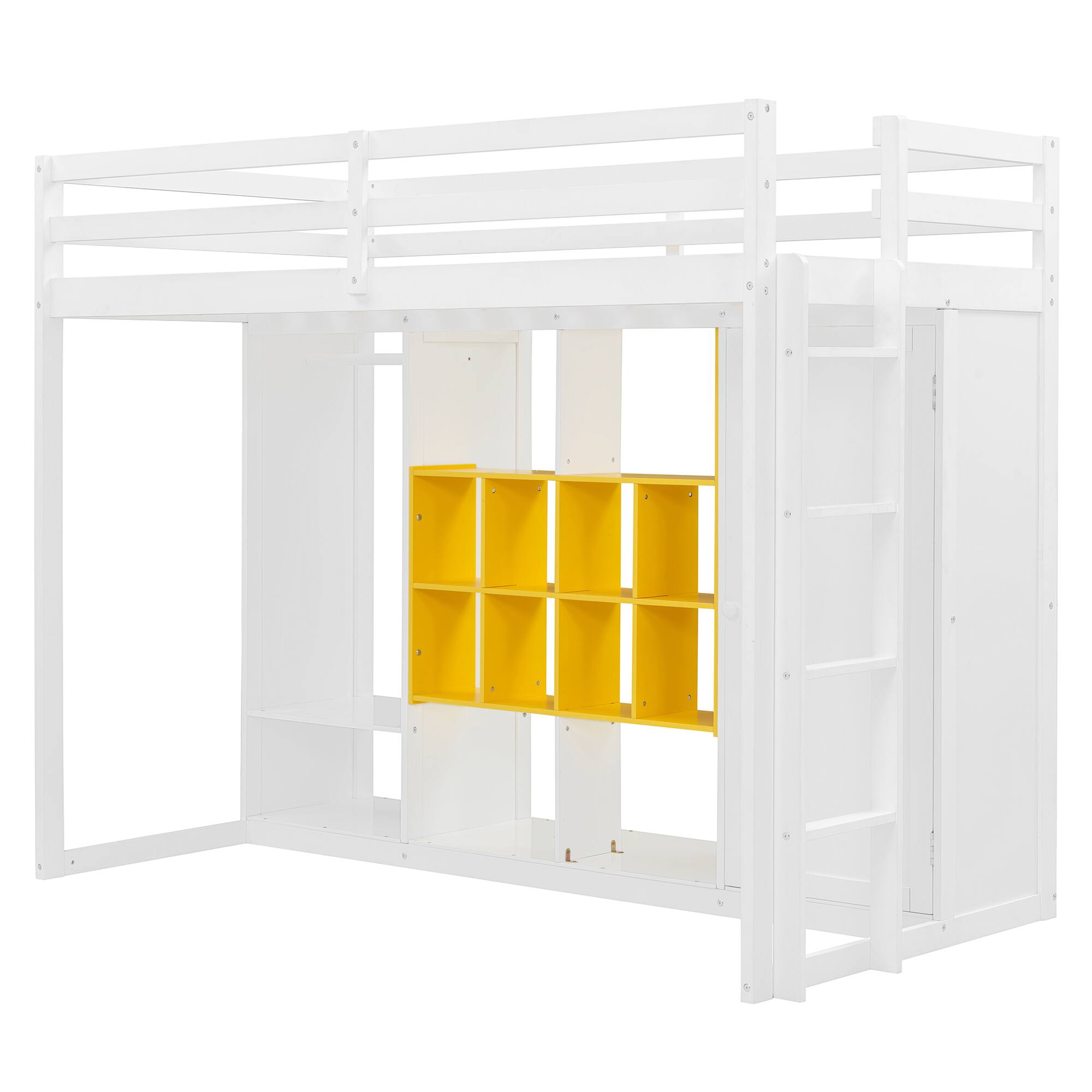 Alt View 3. Anysun - Twin Size Wood Loft Bed with Wardrobe, shelves and Cabinet - White.