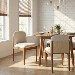 Loheer - Modern Dining Chairs Set of 2 Solid Wood Legs Woven Rope Backrest Kitchen Chairs Beige Upholstered - Walnut