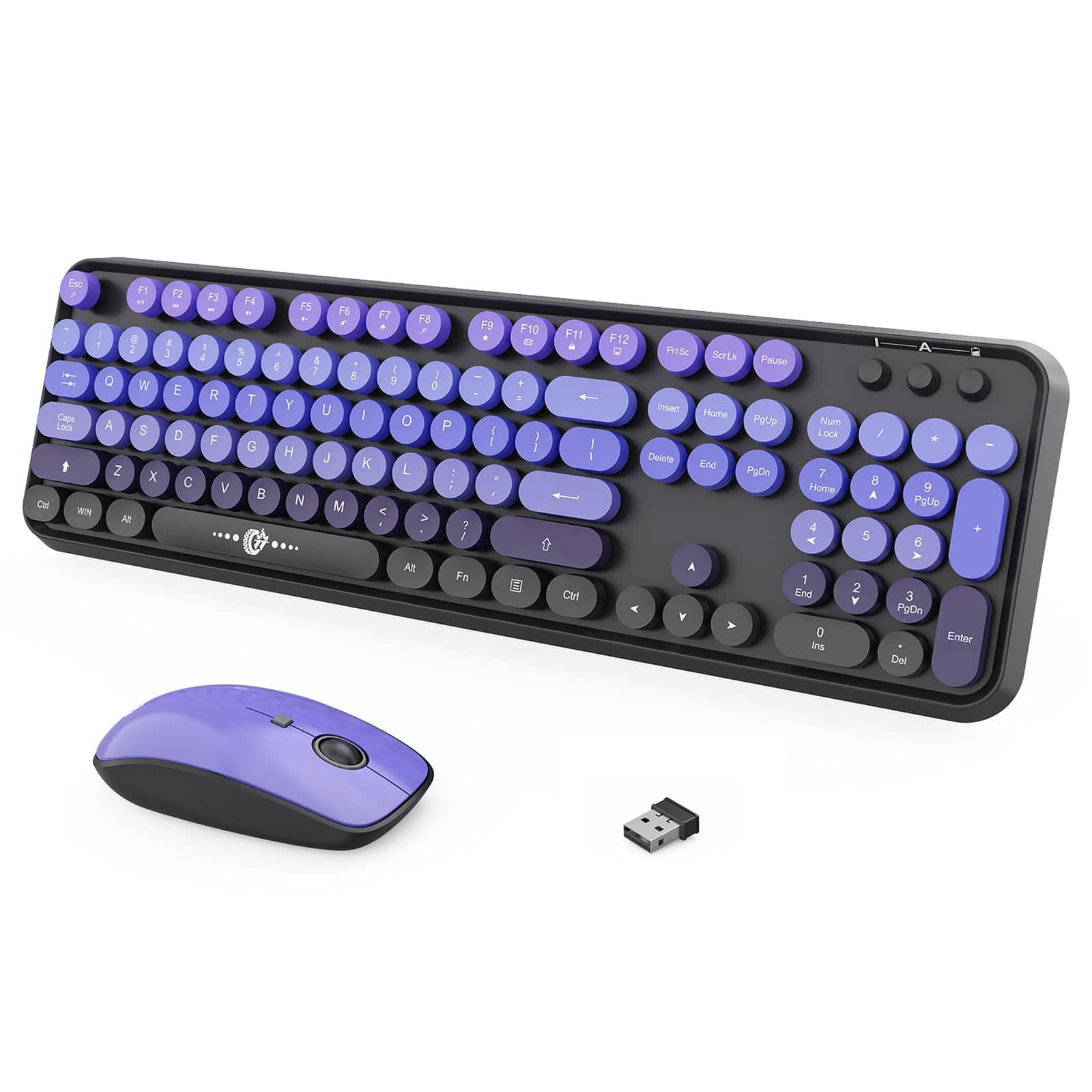 Comfort Essence - Wireless And Mouse Combo Full-sized 2.4 Ghz Round Keycap Colorful Keyboards Usb Receiver Plug Play For - GradientPurple