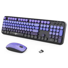 Empire DigiLabs - Wireless And Mouse Combo Full sized Ghz Round Keycap Colorful Keyboards Usb Receiver Plug Play For Windows - GradientPurple
