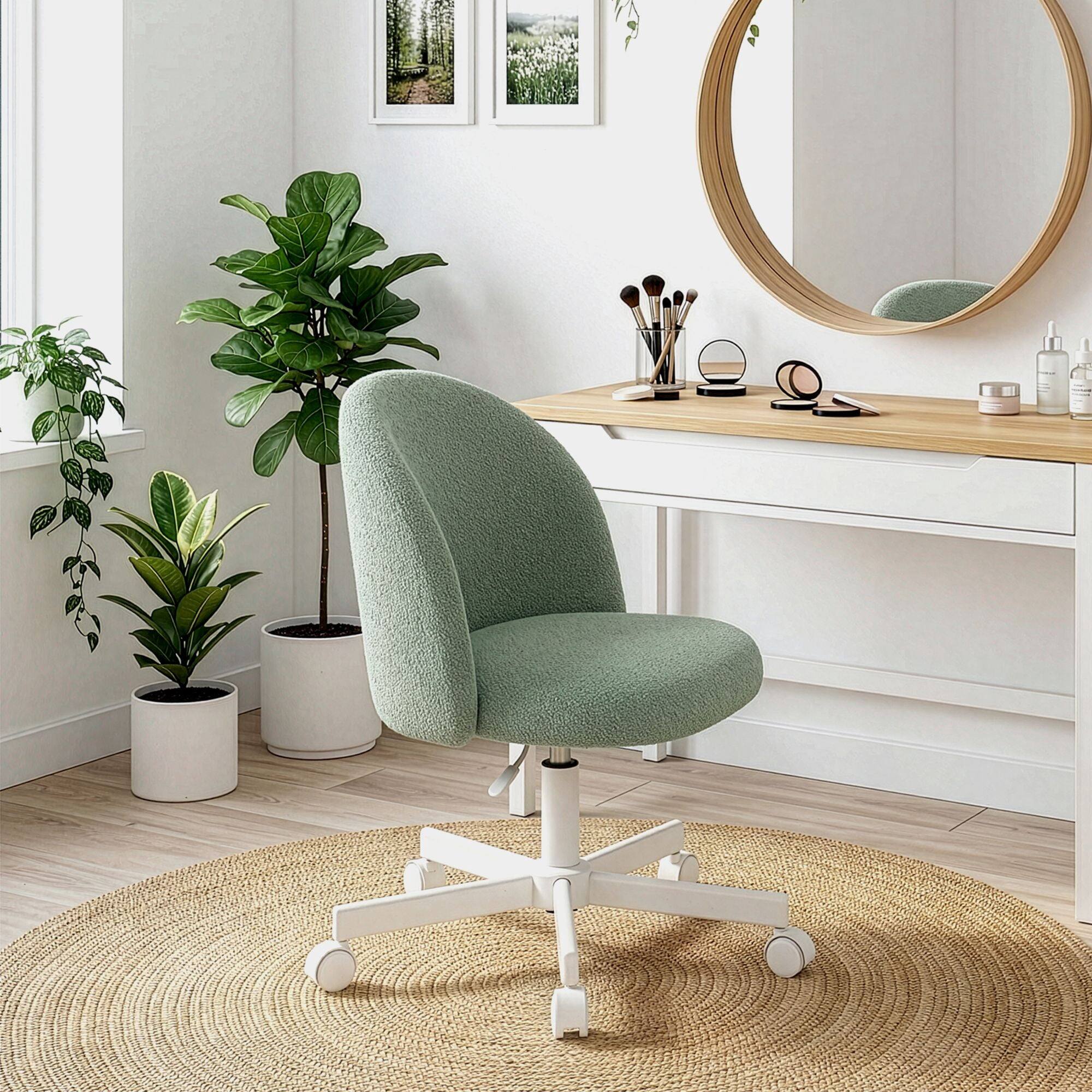 Alt View 4. Neo Chair - Office Vanity Chair with Wheels Comfy Desk Chair for Girls Cute Computer Small Armless Adjustable Height Swivel - Green.