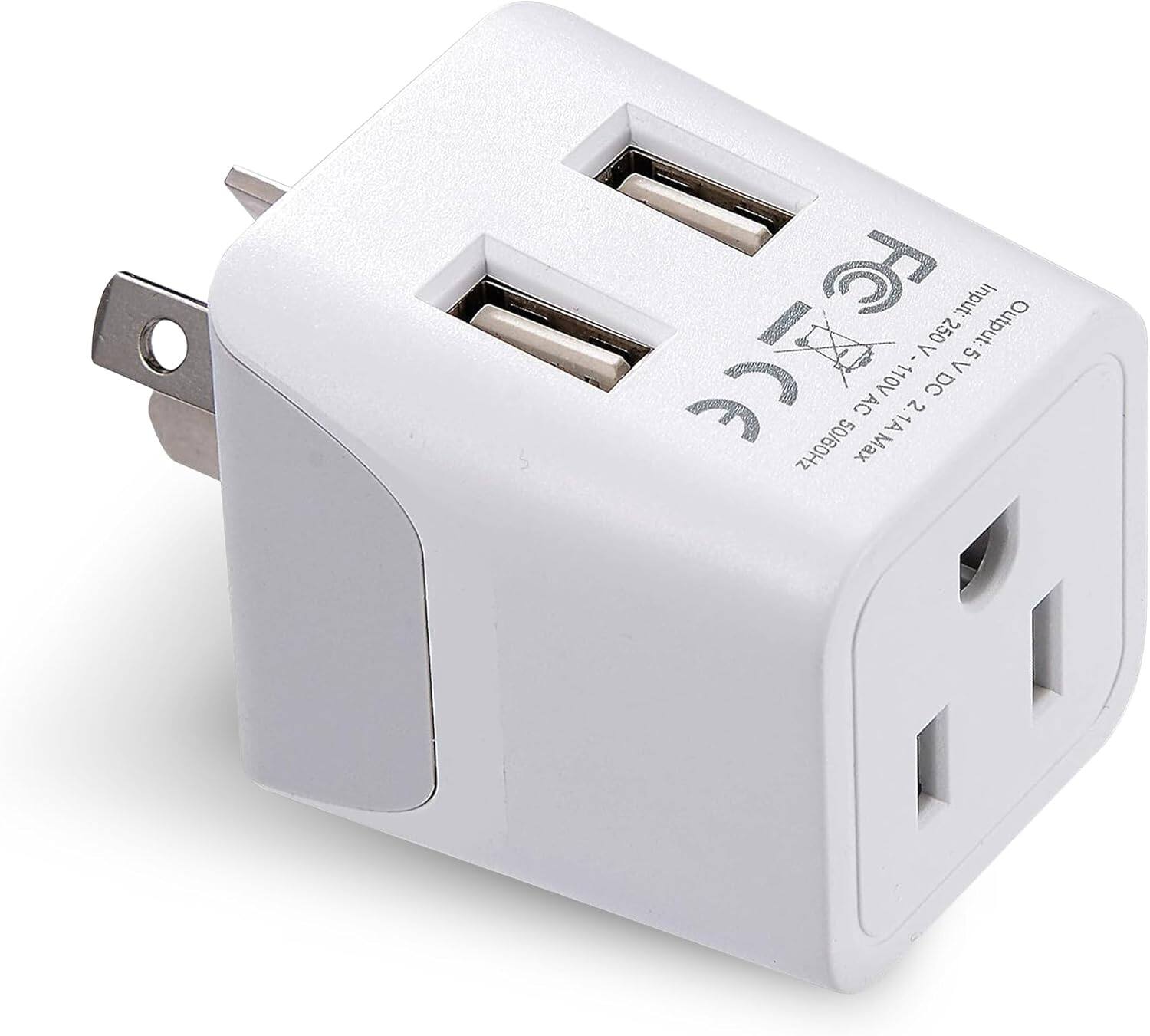 Ceptics - Australia, New Zealand, China Travel Adapter Plug - Dual USB Input - Ultra Compact - USA to Type I - White