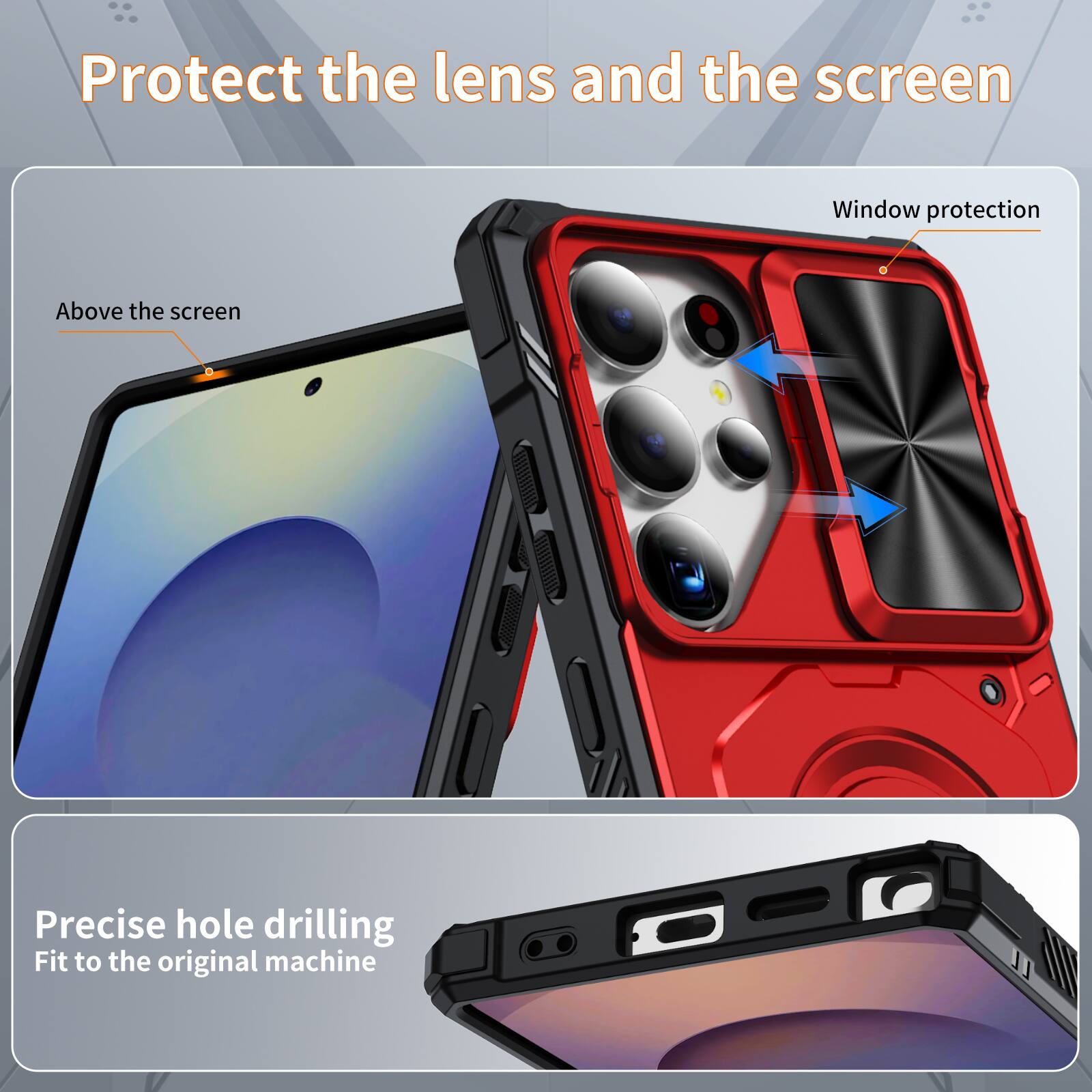 Protect the lens and the screen

Window protection

Above the screen

Precise hole drilling

Fit to the original machine