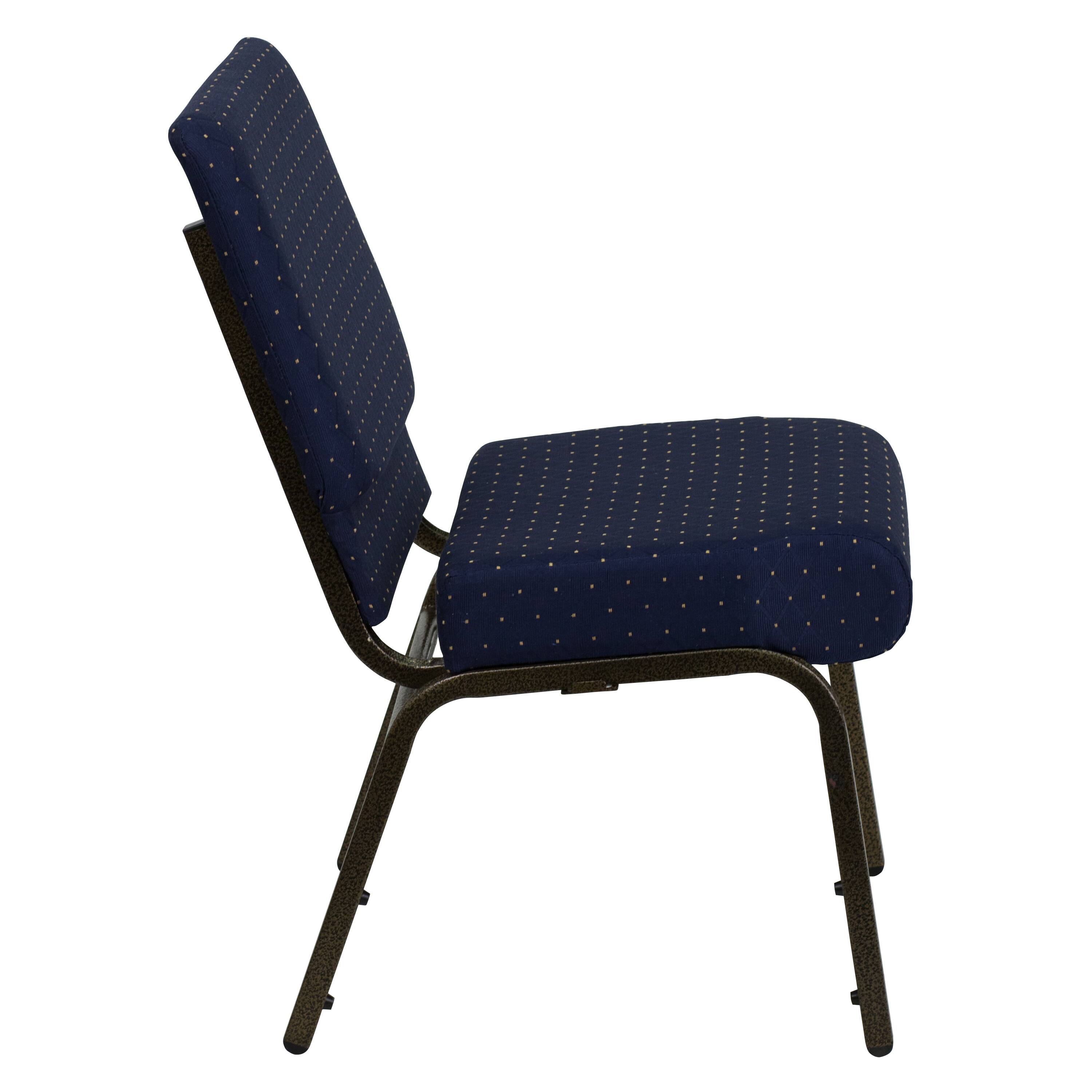 Alt View 6. Emma + Oliver - 4 Pack 21''W Church Chair with Book Rack - Navy Blue Dot Patterned Fabric/Gold Vein Frame.