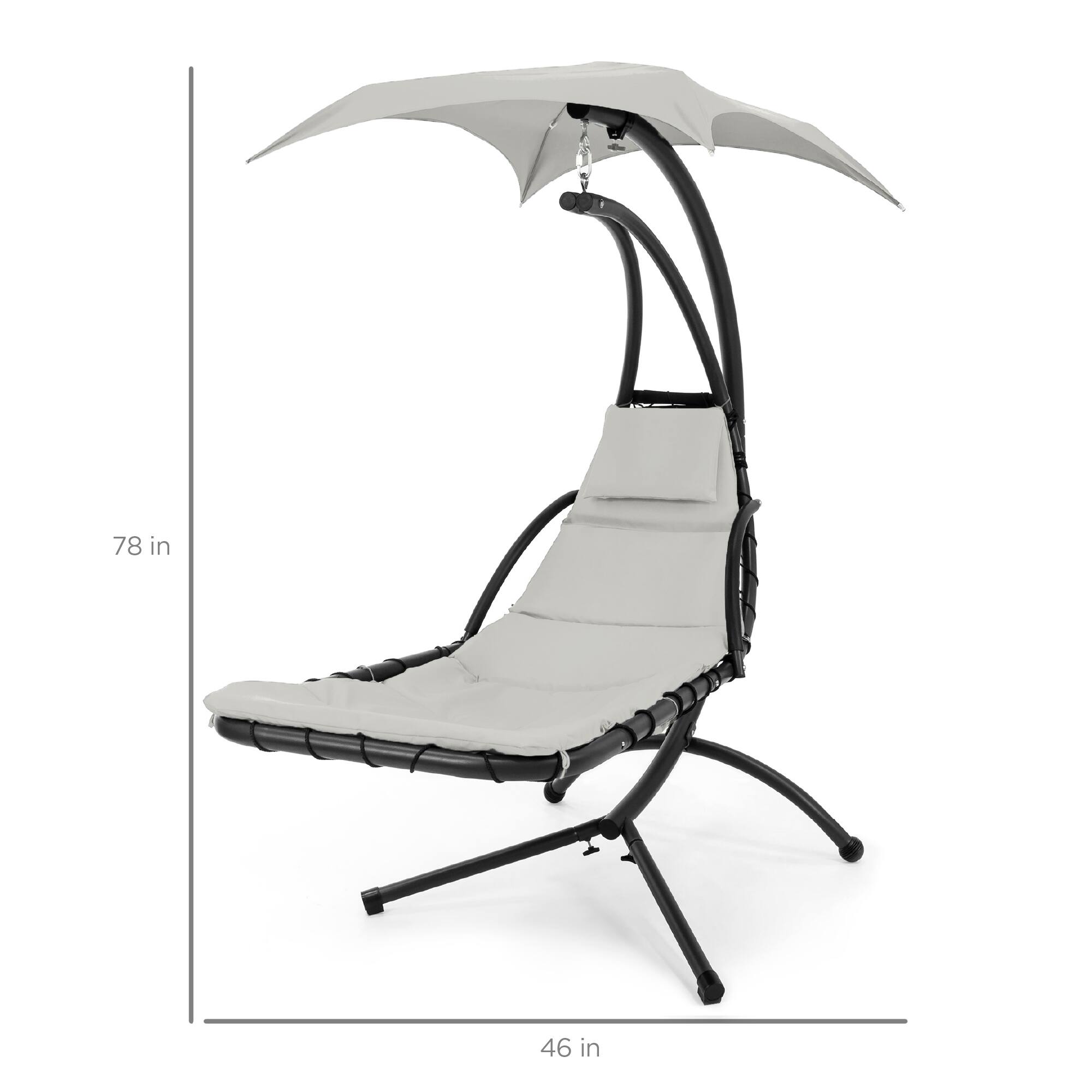 Alt View 7. Best Choice Products - Best Choice Products Hanging Curved Chaise Lounge Chair Swing for Backyard, Patio w/ Pillow, Shade, Stand - White Sand - White Sand.