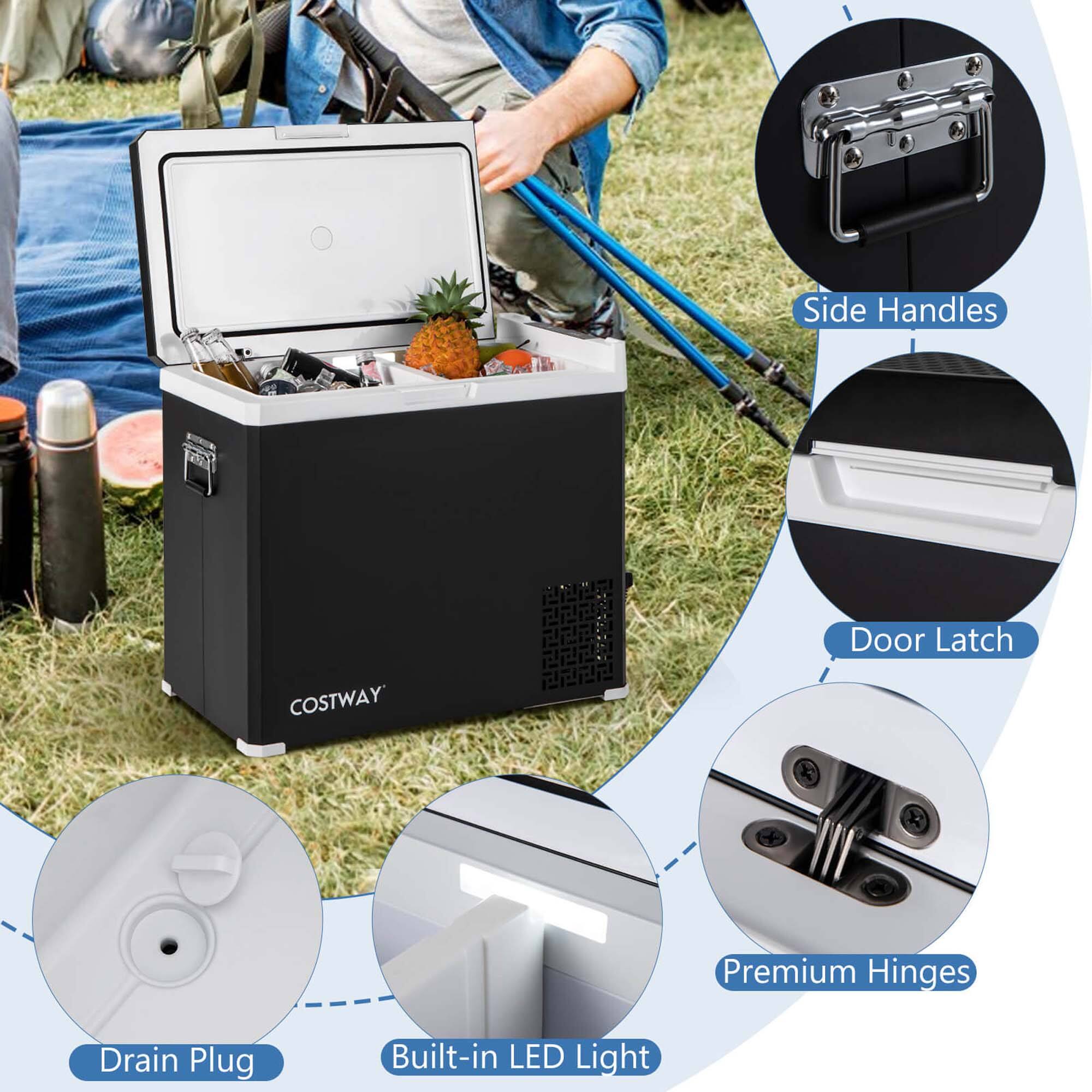 Group: Features of the Costway Cooler

1. Side Handles
2. Door Latch
3. Premium Hinges
4. Drain Plug
5. Built-in LED Light