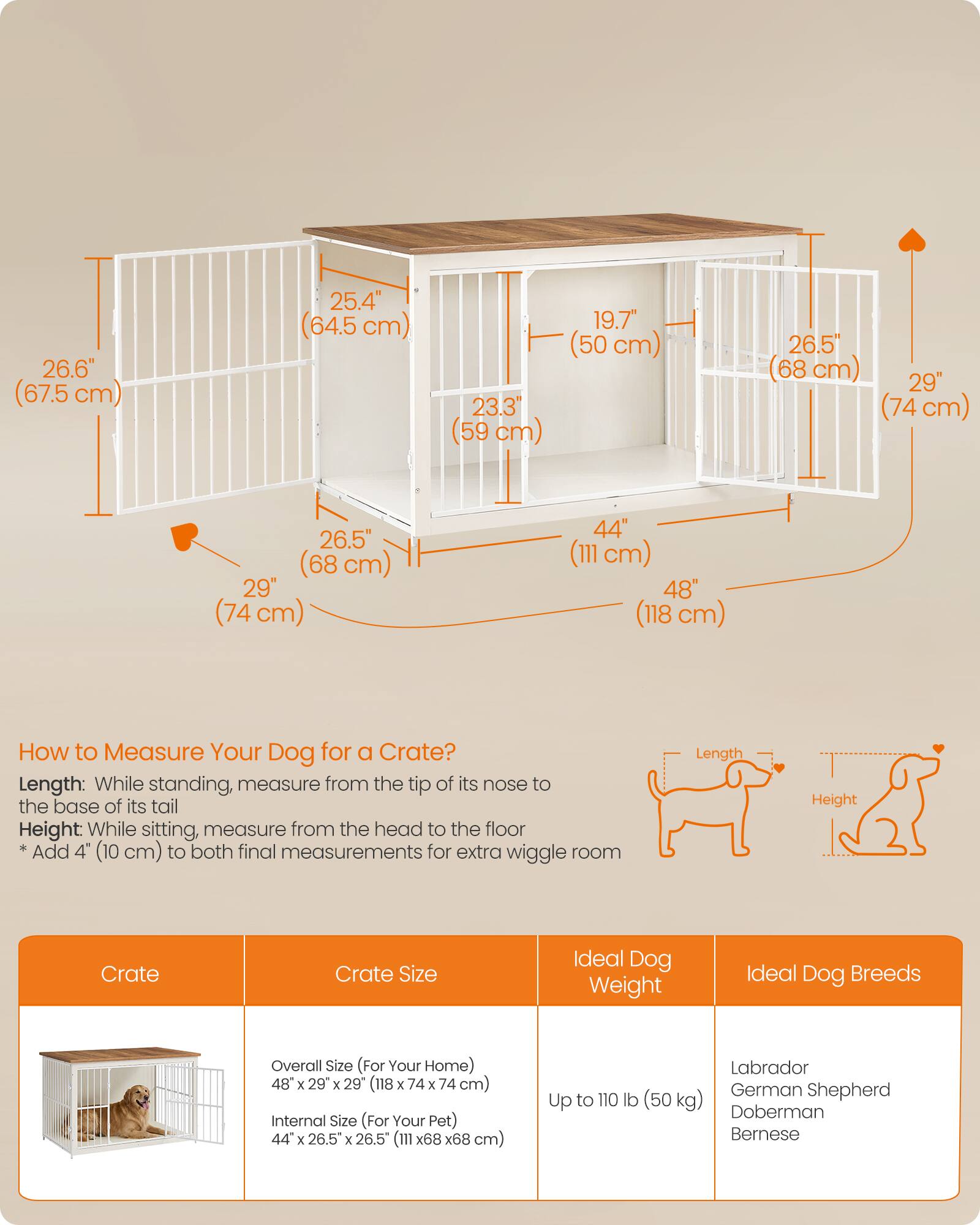 Songmics Home Wooden Dog Crate Furniture, Modern Kennel with Double ...