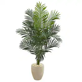 BreeBe - 5.5' Paradise Artificial Palm Tree in Sand Colored Planter - Green