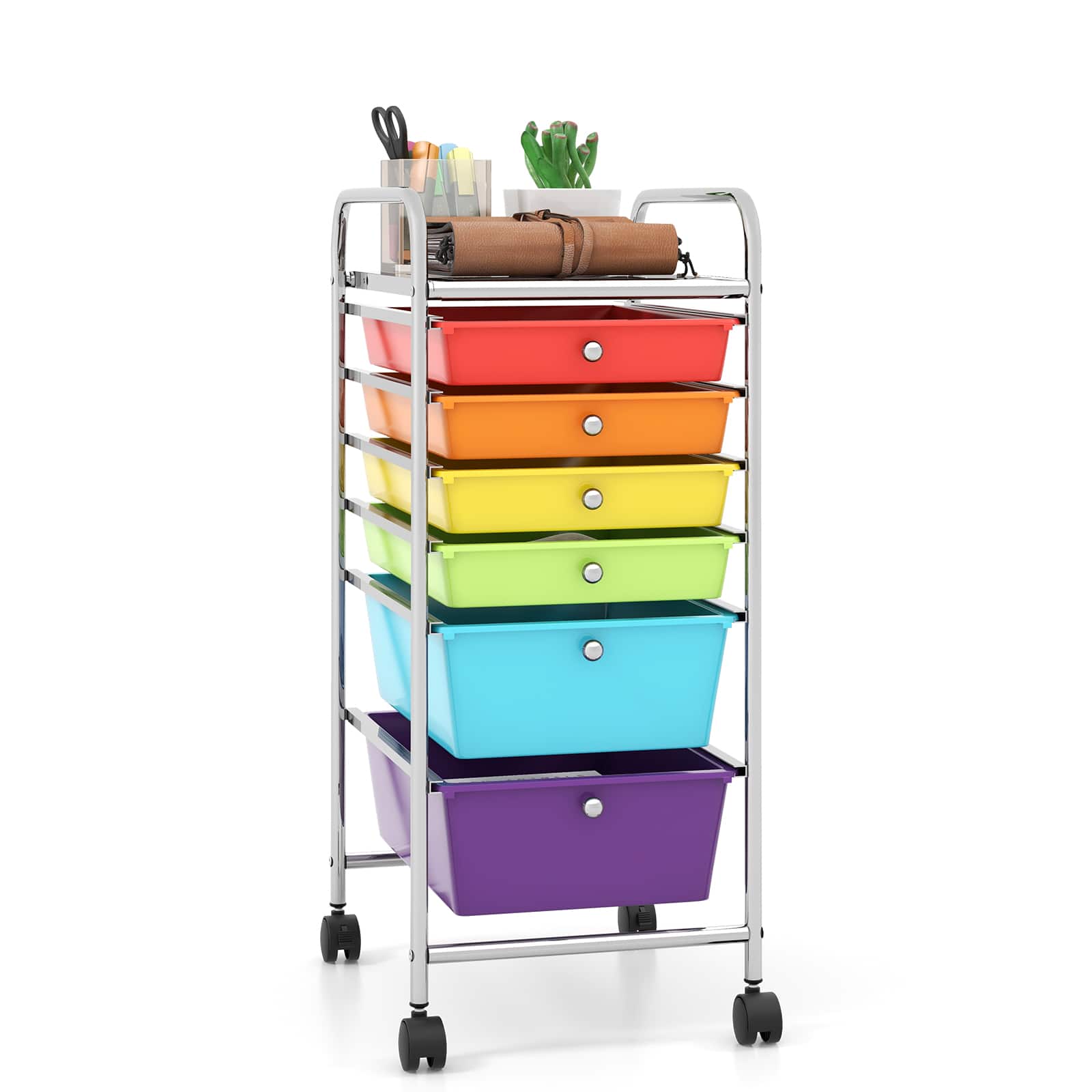 Ecooso - 6-Drawer Mobile Storage Cart Organizer, Rolling Drawer Unit for Craft Room, Office and Classroom Supplies - Multicolor