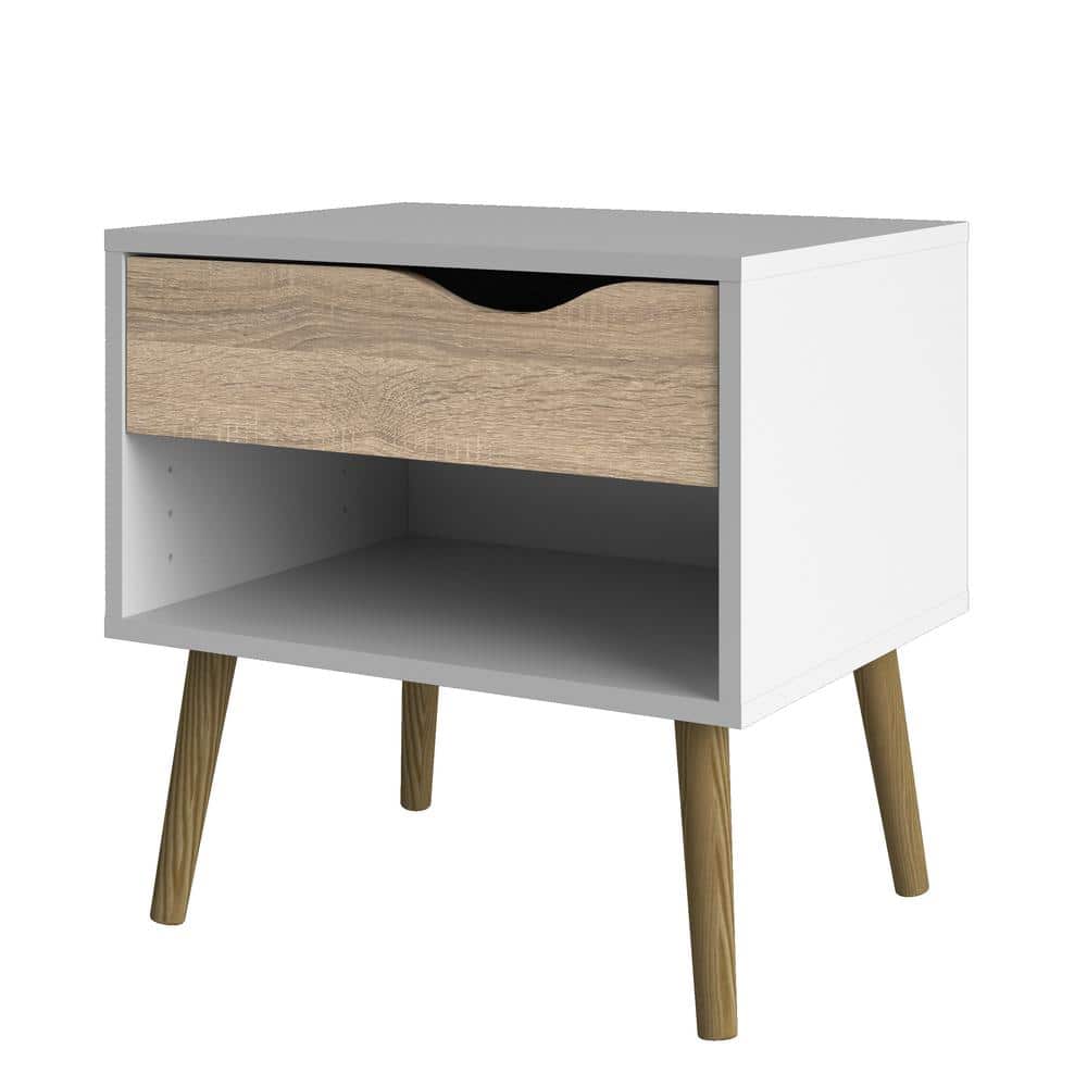 FurniFact - White Nightstand with Drawer - Modern Small Nightstand for Bedrooms - White/Oak Structure price history on PriceWatchPro