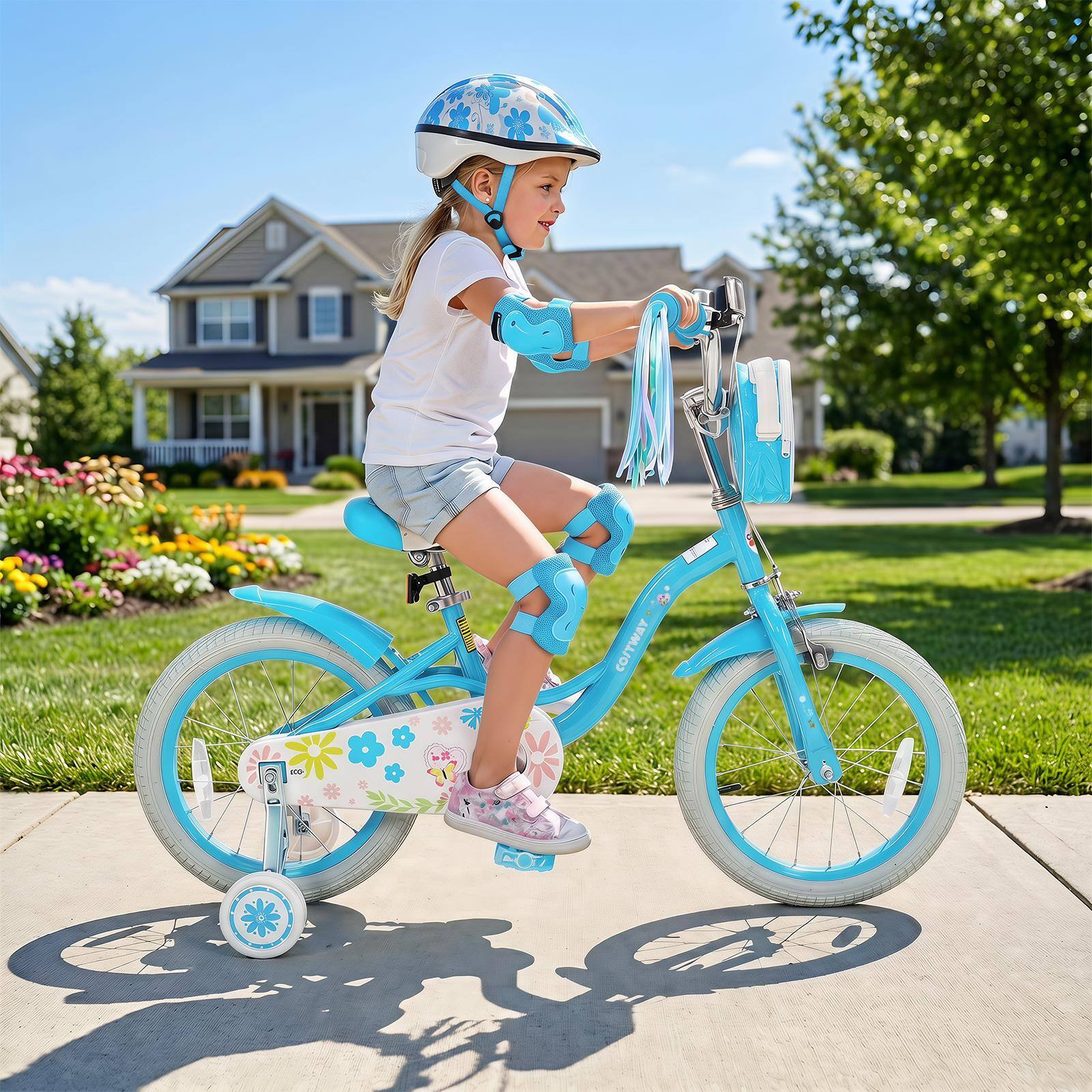 Alt View 1. Costway - Costway 16" Girls Bike with Front Bag Streamers Children Training Bicycle for 4-7 Years Old - Blue.