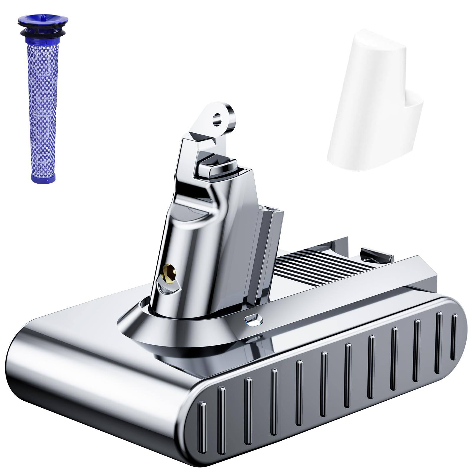 Front. Simple Plus+ - V6 Battery Compatible with Dyson SV03 SV04 SV09 DC58 DC59 DC62, Fits Animal Absolute Motorhead Stick Vacuum, 2 Filters.