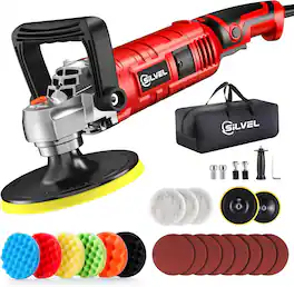 Silvel - 1600W Buffer Polisher, 7 Inch/6 Inch Rotary Buffer Polisher Waxer, 7 Variable Speeds 500-3300 RPM - Red