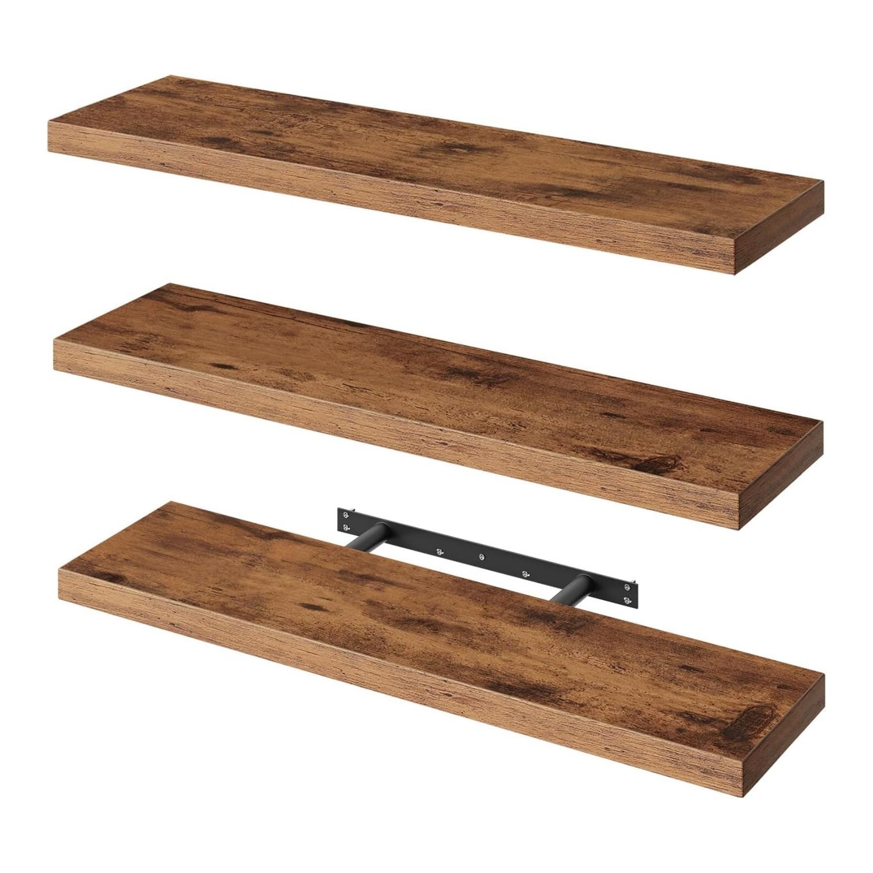 Dazzed Corner - Floating Shelves for Wall Set of 3, Wall Shelf with Invisible Brackets - Rustic Brown