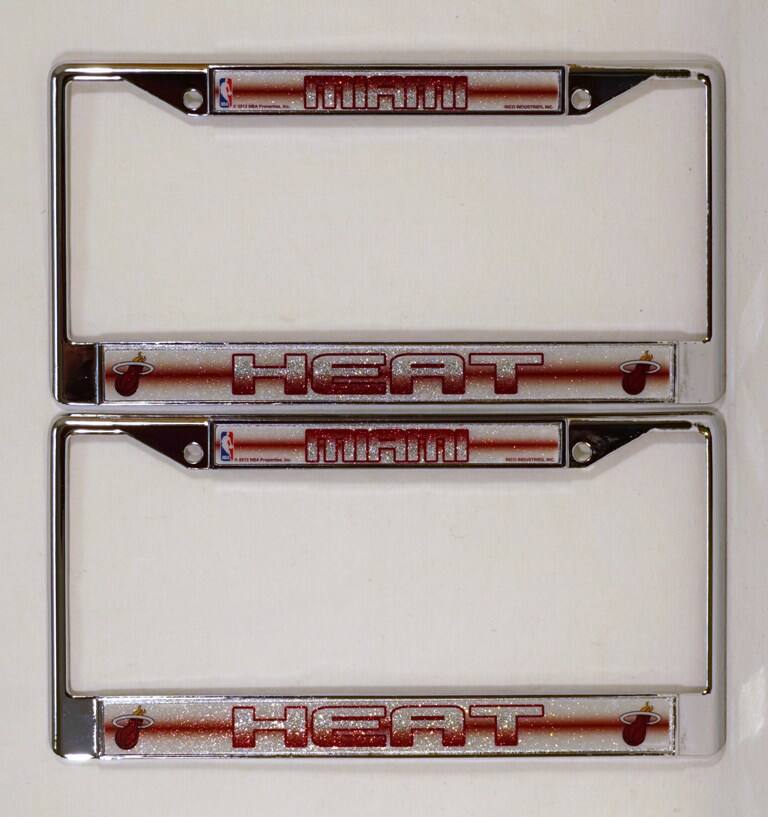 Miami Heat NBA Chrome Metal (Set of 2 Frames) Sparkly Glitter Bling Look License Plate Frame Set