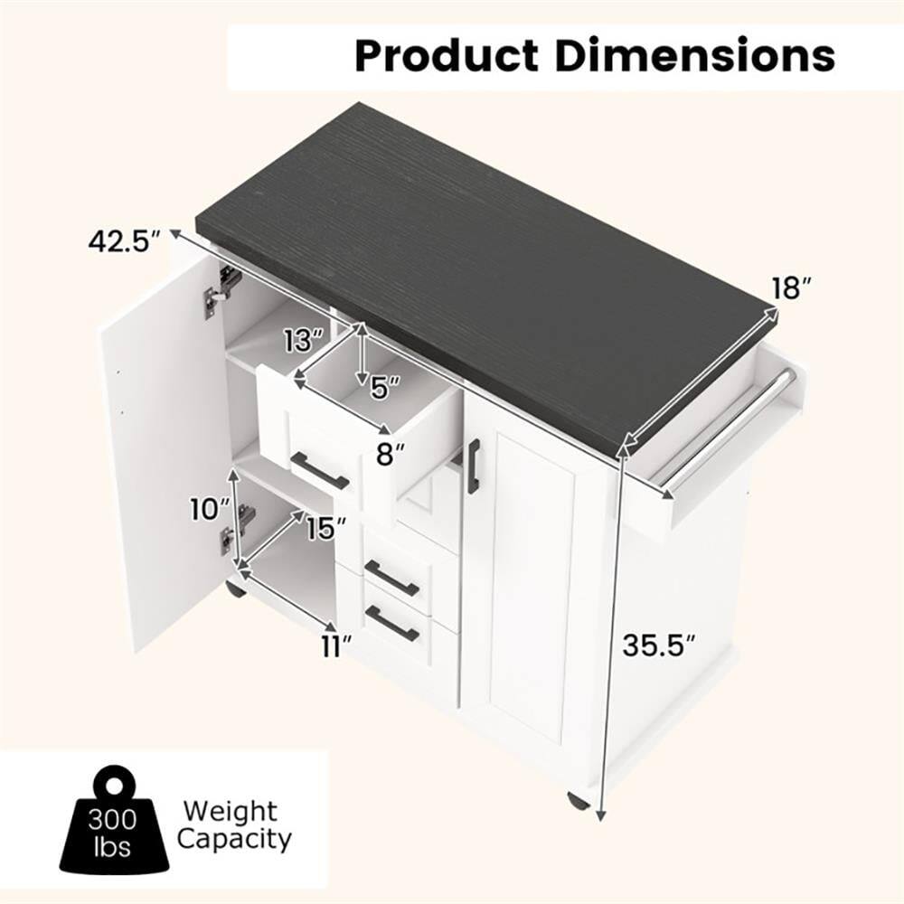 Product Dimensions: 42.5" x 18" x 13" x 5" x 8" x 10" x 15" x 11" x 35.5"  
Weight Capacity: 300 lbs