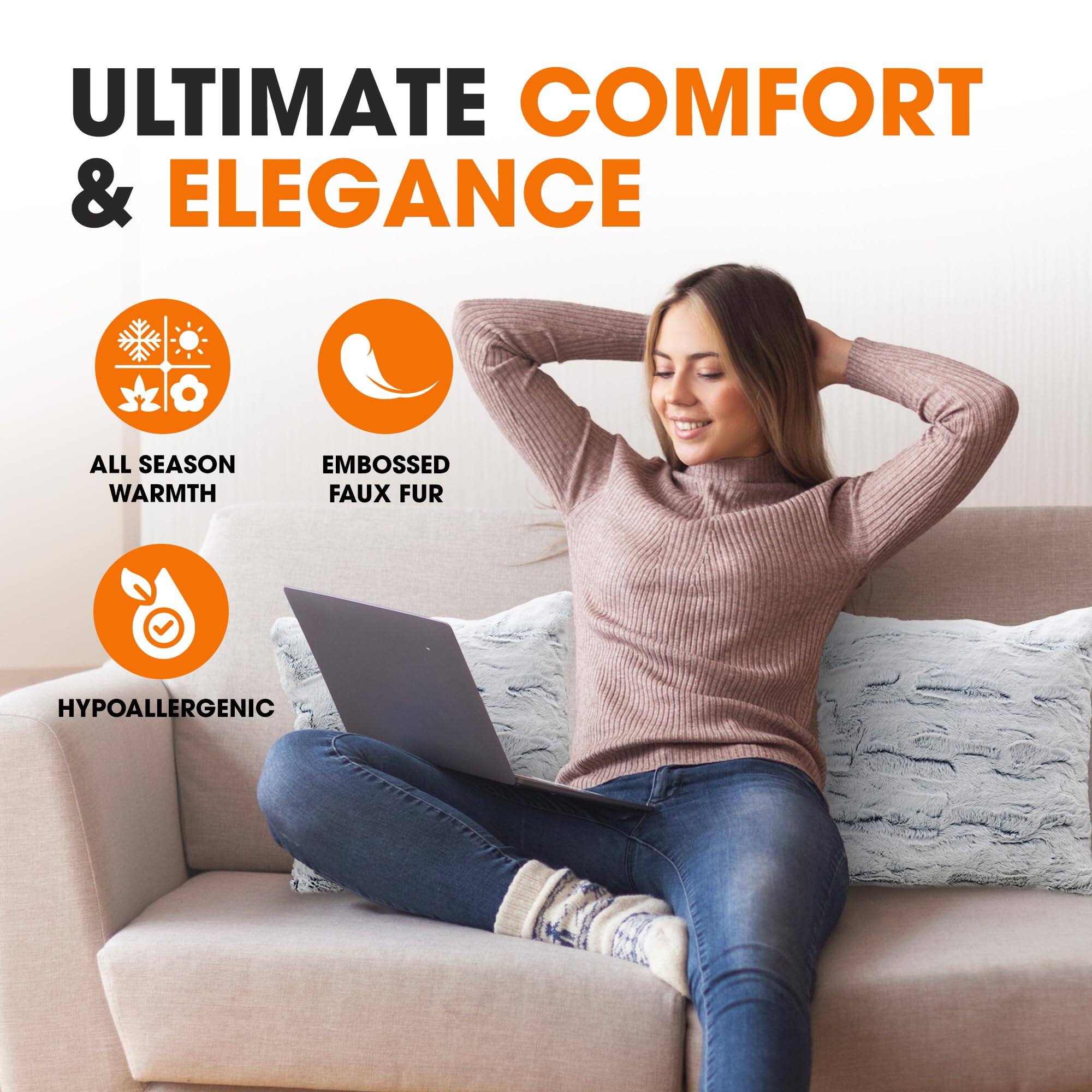 ULTIMATE COMFORT & ELEGANCE

ALL SEASON WARMTH

EMBOSSED FAUX FUR

HYPOALLERGENIC