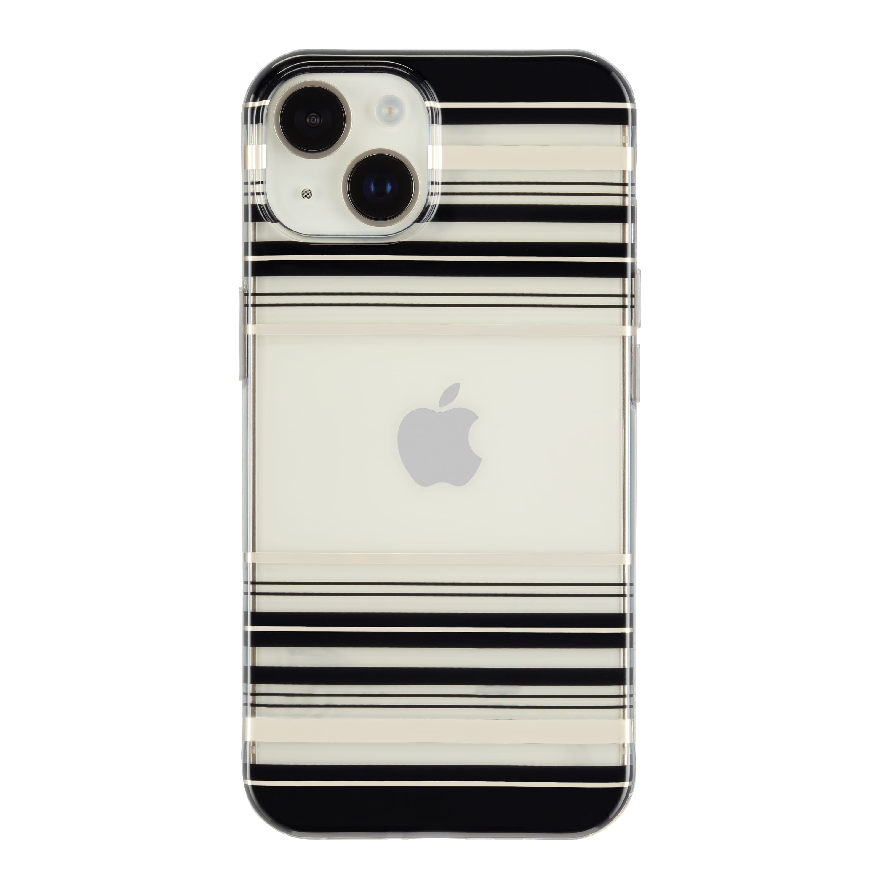 Front. Insignia™ - Hard-Shell Case for iPhone 14 and iPhone 13 - Black and Gold Stripe.