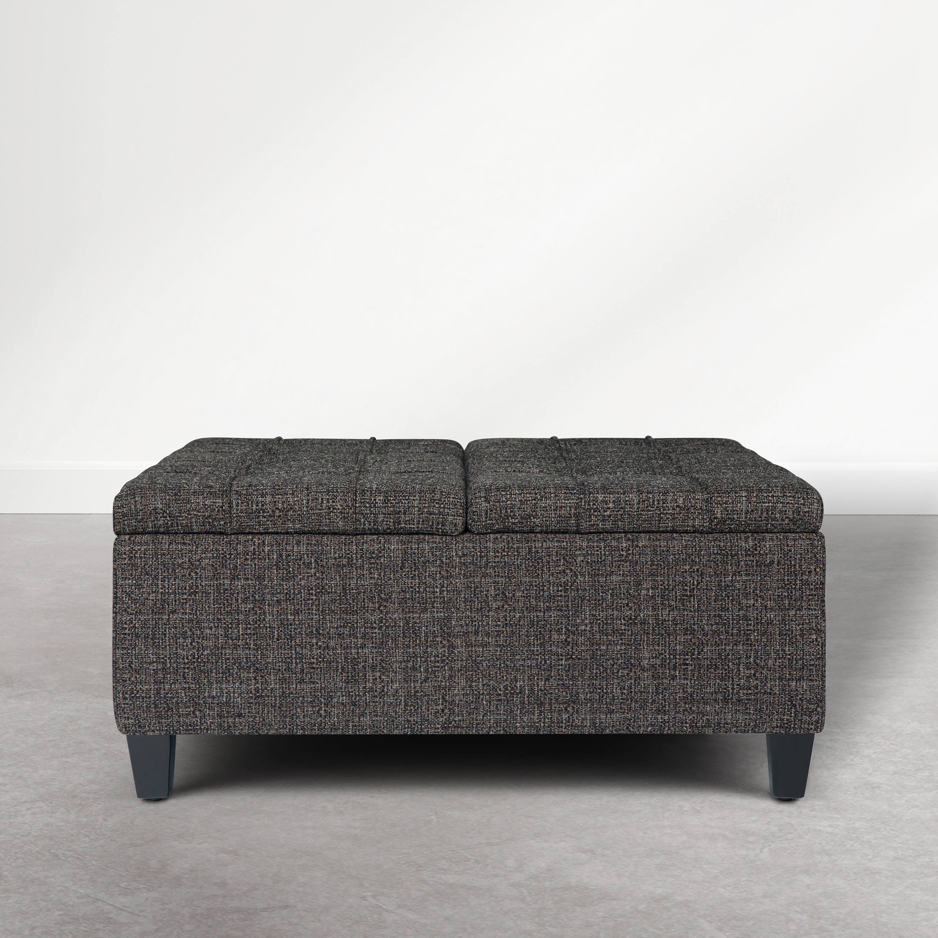 Back. Simpli Home - Harrison 36 inch Wide Upholstered Solid Wood Square Storage Ottoman, Warm Dark Charcoal Melange - Warm Dark Charcoal Melange.