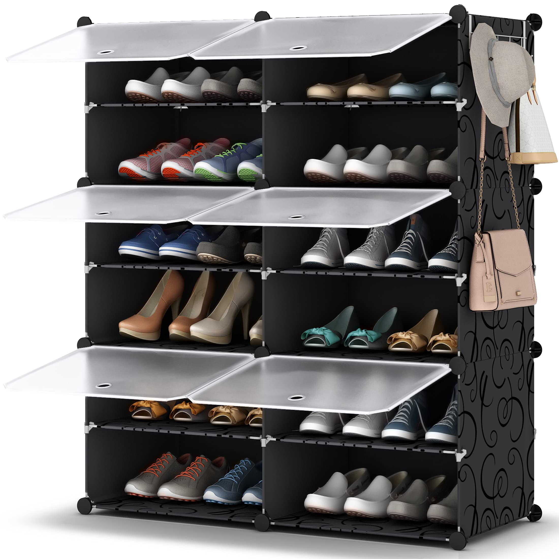 Front. ThinkLink Electronic - Shoe Rack 6 Tier Storage Cabinet 24 Pair Plastic Shelves Organizer For Closet Hallway Bedroom Entryway - Black 2 by 6.