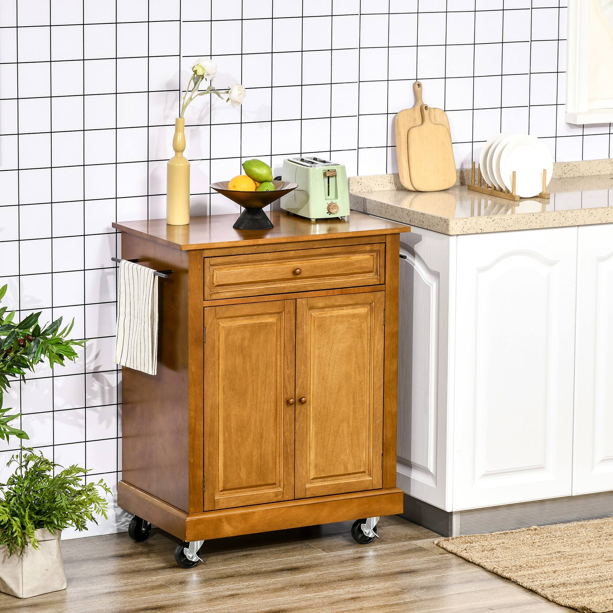 Homcom Modern Kitchen Island on Wheels, Rolling Kitchen Cart with ...