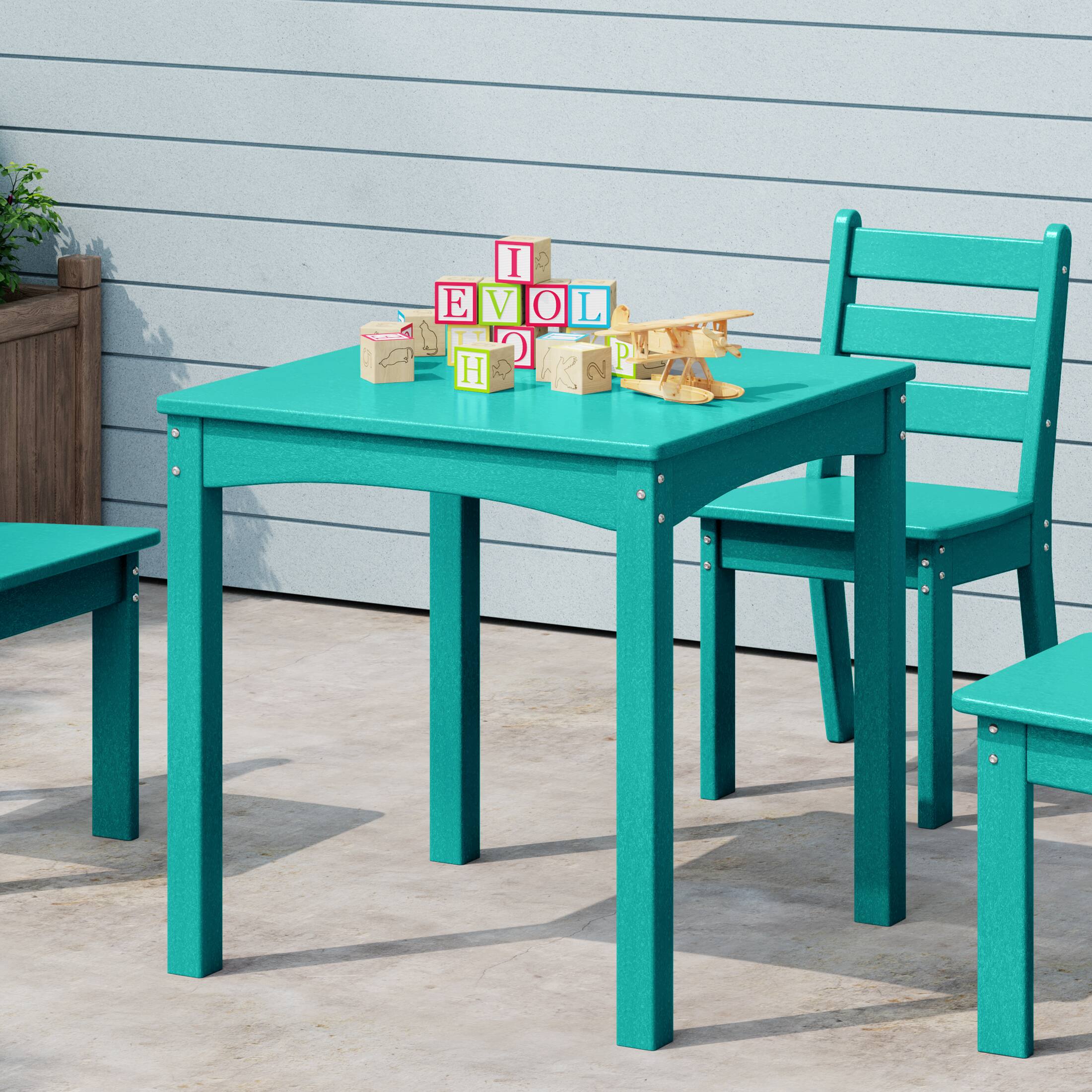 Angle. WestinTrends - WestinTrends Treehouse Kids 24" Wide HDPE Plastic Childrens Square Dinner Table - Turquoise.