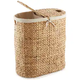 Casafield - 2-Section Oval Laundry Hamper Basket w Lids and Liner Bags for Clothes - Natural