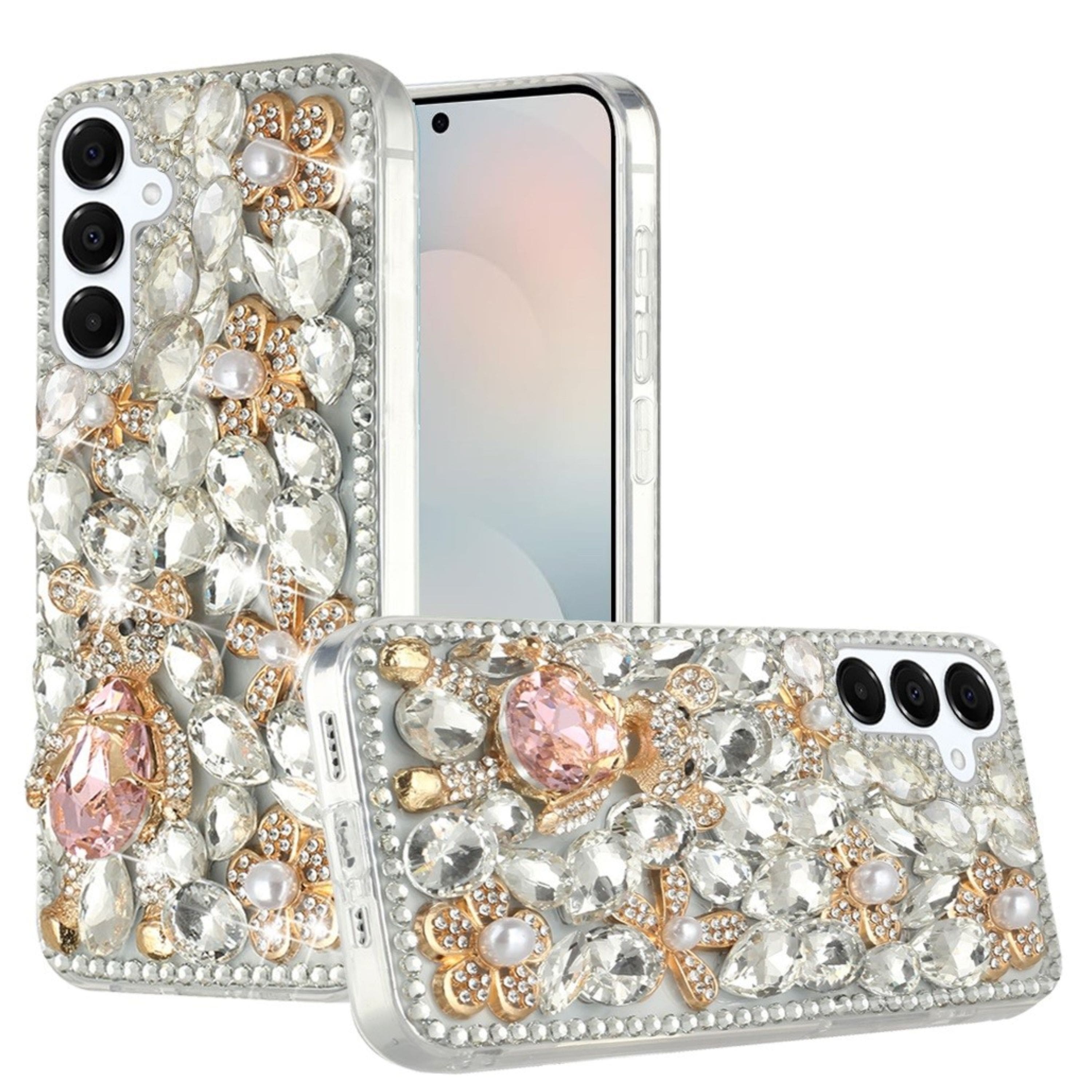 Kitcheniva - Full Diamond Bling 3D Jewel Ornaments Plus Tempered Glass For Samsung S25 FE Silver Panda Floral - Multicolor price history on PriceWatchPro