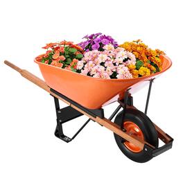 VEVOR - Wheelbarrow Cart, 6 Cu. Ft. Load & 330 lbs Capacity, One Wheel Garden Dump Cart Wheel Barrow with Metal Handle - Orange, Black