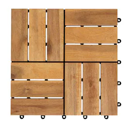 Costway - 12" x 12" Acacia Wood Interlocking Deck Tiles, 27 PCS Waterproof Flooring Tiles - Natural