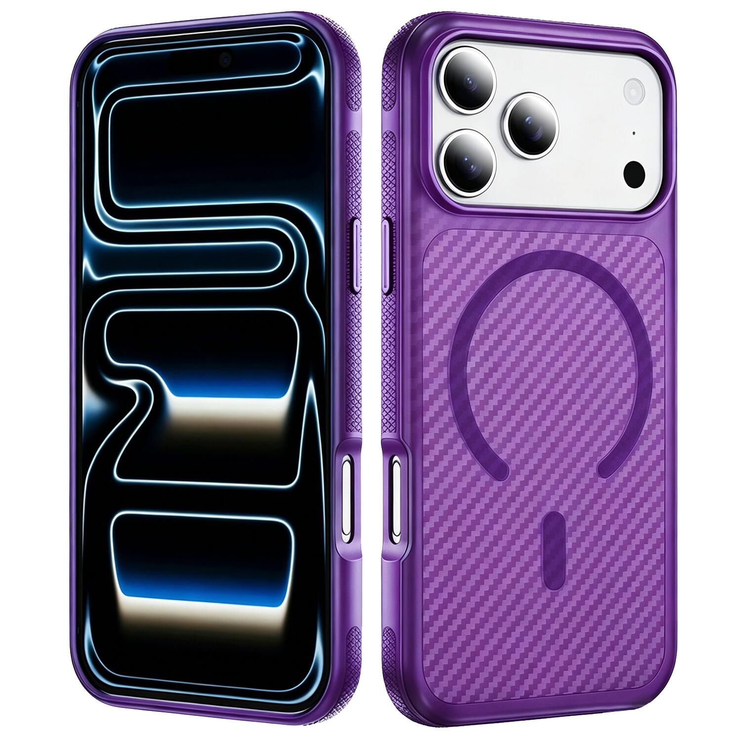 Alt View 7. Equipd - Case for iPhone 18 Pro Max / 17 Pro Max (6.9"), MagSafe Compatible, Carbon Fiber Texture Shockproof Grip Bumper Cover - Purple.