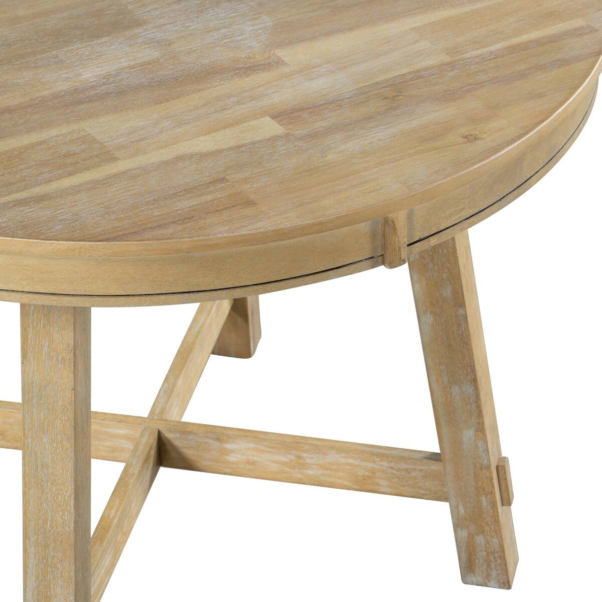 Alt View 7. Loheer - Loheer Round Extendable Dining Table, Natural Wood Wash, Seats Up to 6 - Natural Wood Wash.