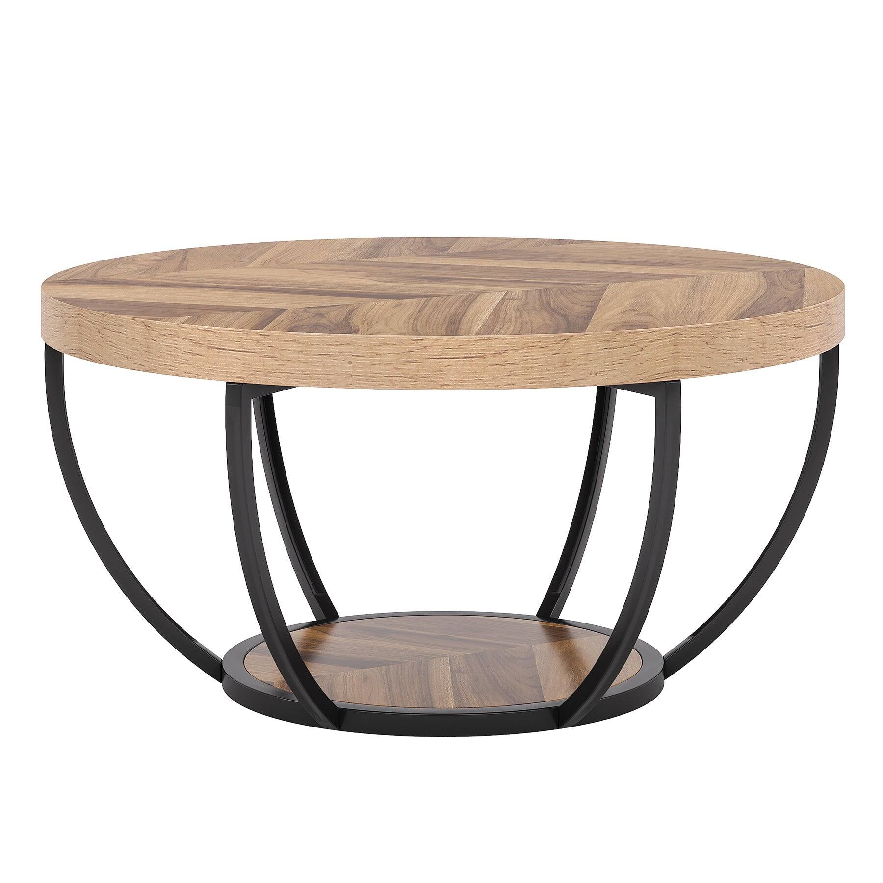 Alt View 4. Tribesigns - Coffee Table with Engineered Wood Construction, Storage Shelves and Easy-Clean Surface for Living Room - Light Brown.