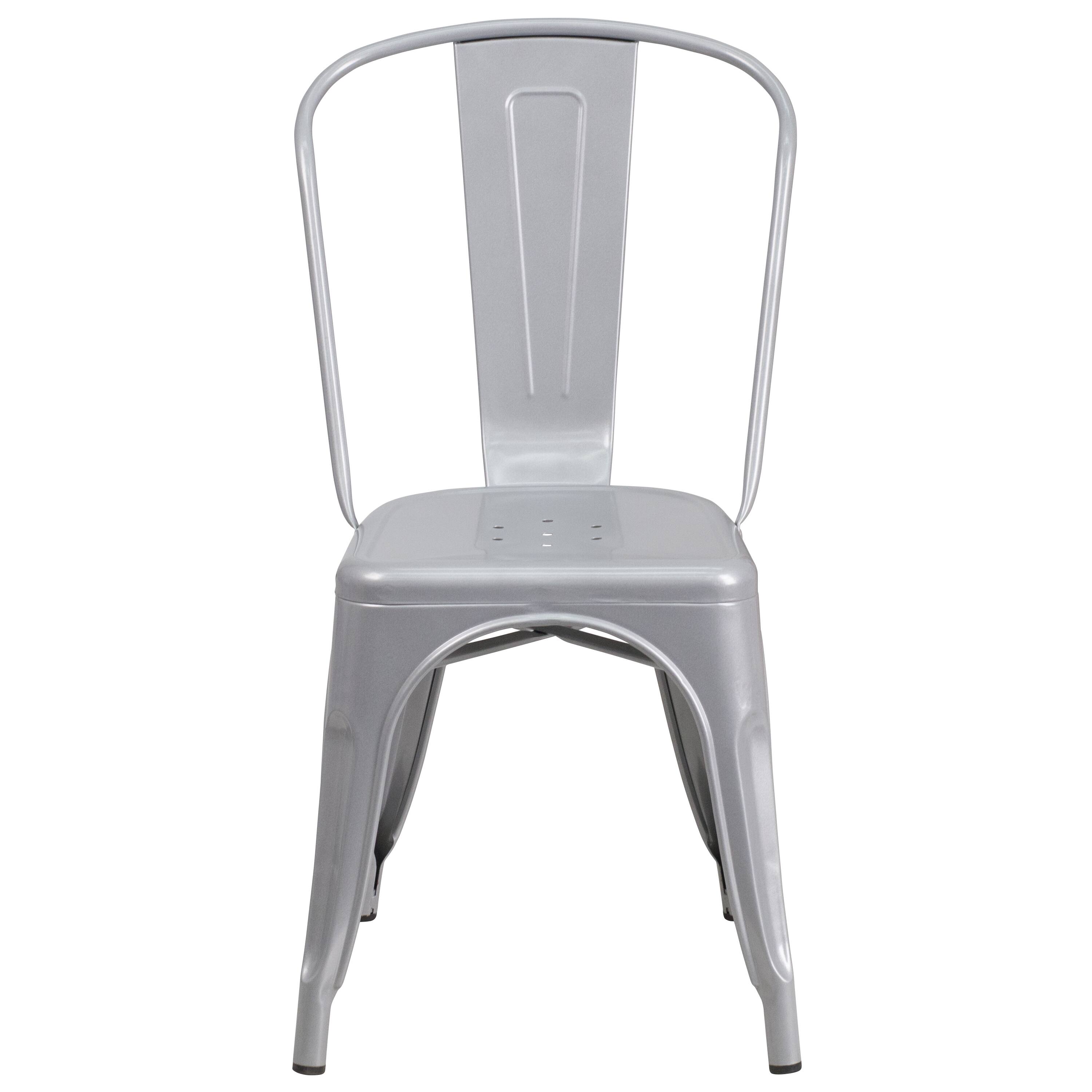 Alt View 7. Emma + Oliver - Commercial Grade 4 Pack Metal Indoor-Outdoor Stackable Chair - Silver.