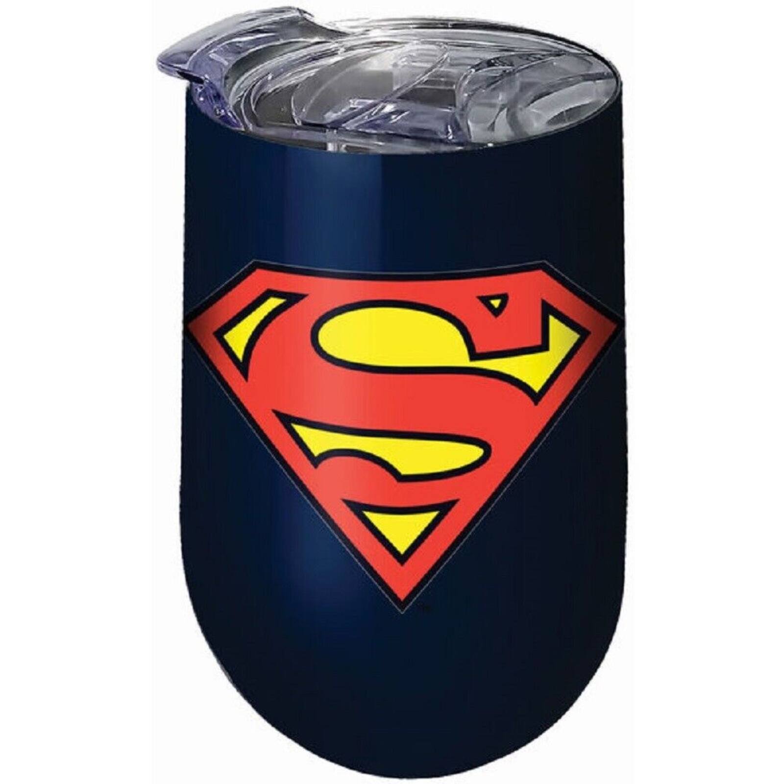 Front. Spoontiques - DC Comics Superman Logo Stainless Steel Double Wall Insulated Wine Tumbler 16 ounce - Multicolor.