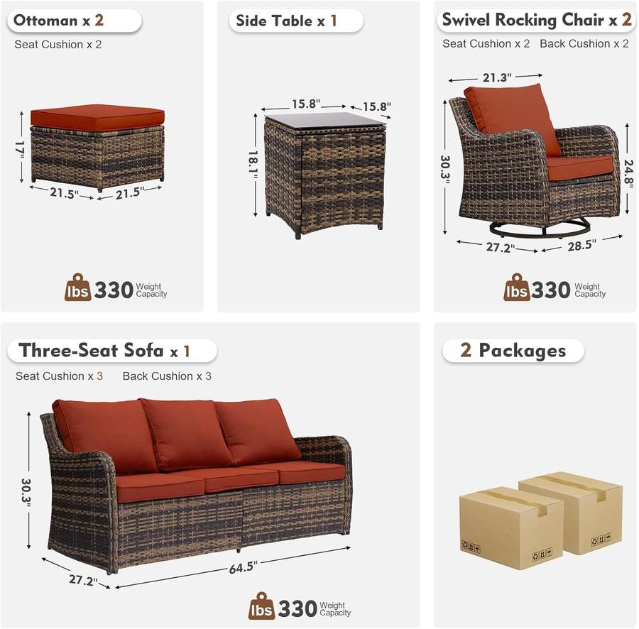 Yardgrace 6 Piece Patio Set w/ Swivel Rocking Chairs, Outdoor Wicker ...