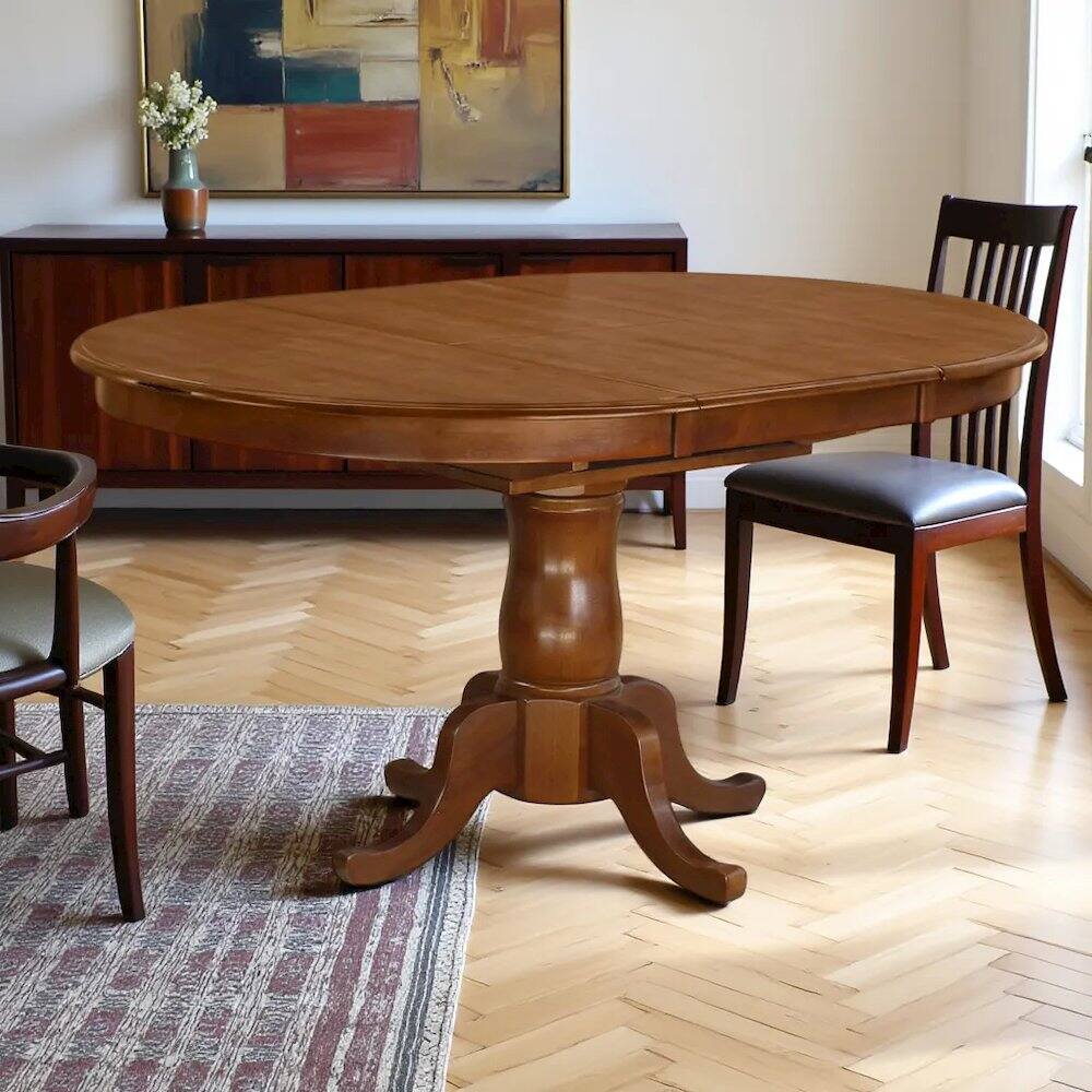Alt View 2. FurniFact - Elegant Oval Dining Table – Solid Wood Round Dining Table for 6 - Saddle Brown.