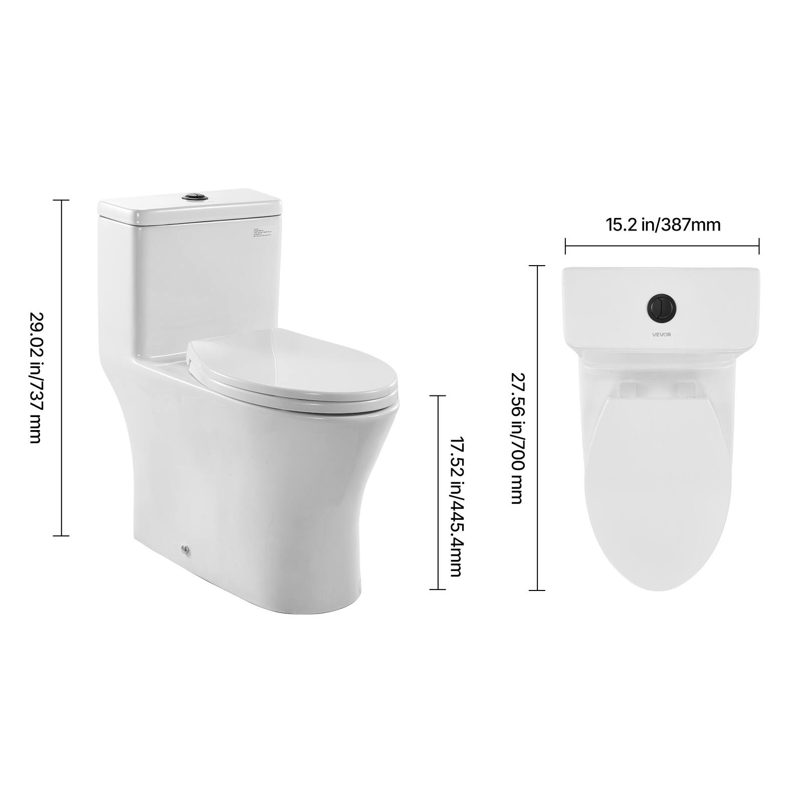 15.2 in/387mm  
29.02 in/737 mm  
17.52 in/445.4mm  
27.56 in/700 mm  
VEVOR