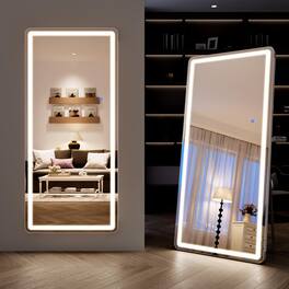 Hanke - Full Length Mirror With Lights Tempered Glass Led Dimming & 3 Color Lighting Door Hanging Standing Bedroom - Rectangle 76"L x 34"W