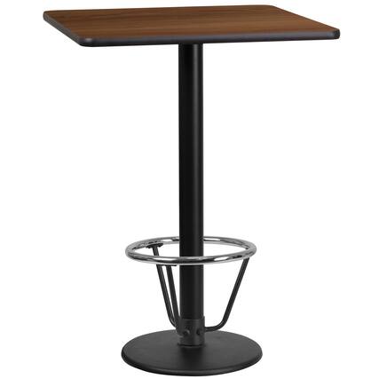 Front. Flash Furniture - Stiles 24'' Square Walnut Laminate Table Top with 18'' Round Bar Height Table Base and Foot Ring - Brown.